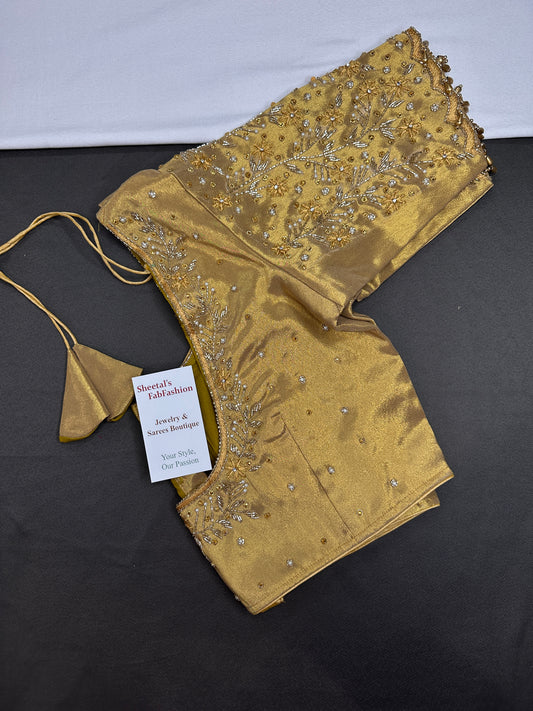 Golden Tissue Silk Maggam Aari  Blouse - 