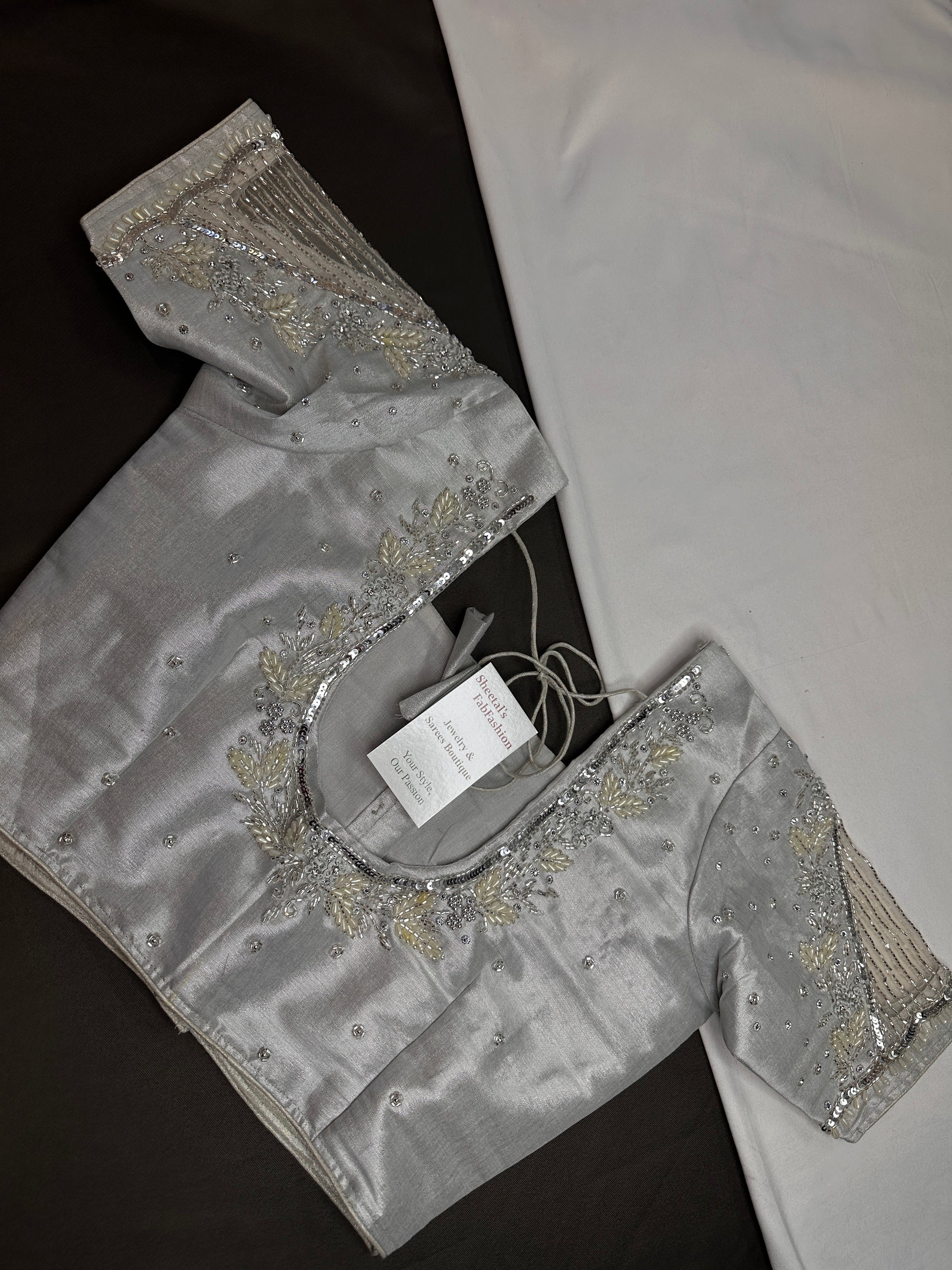 Silver Tissue Silk Maggam Aari Net Blouse - 