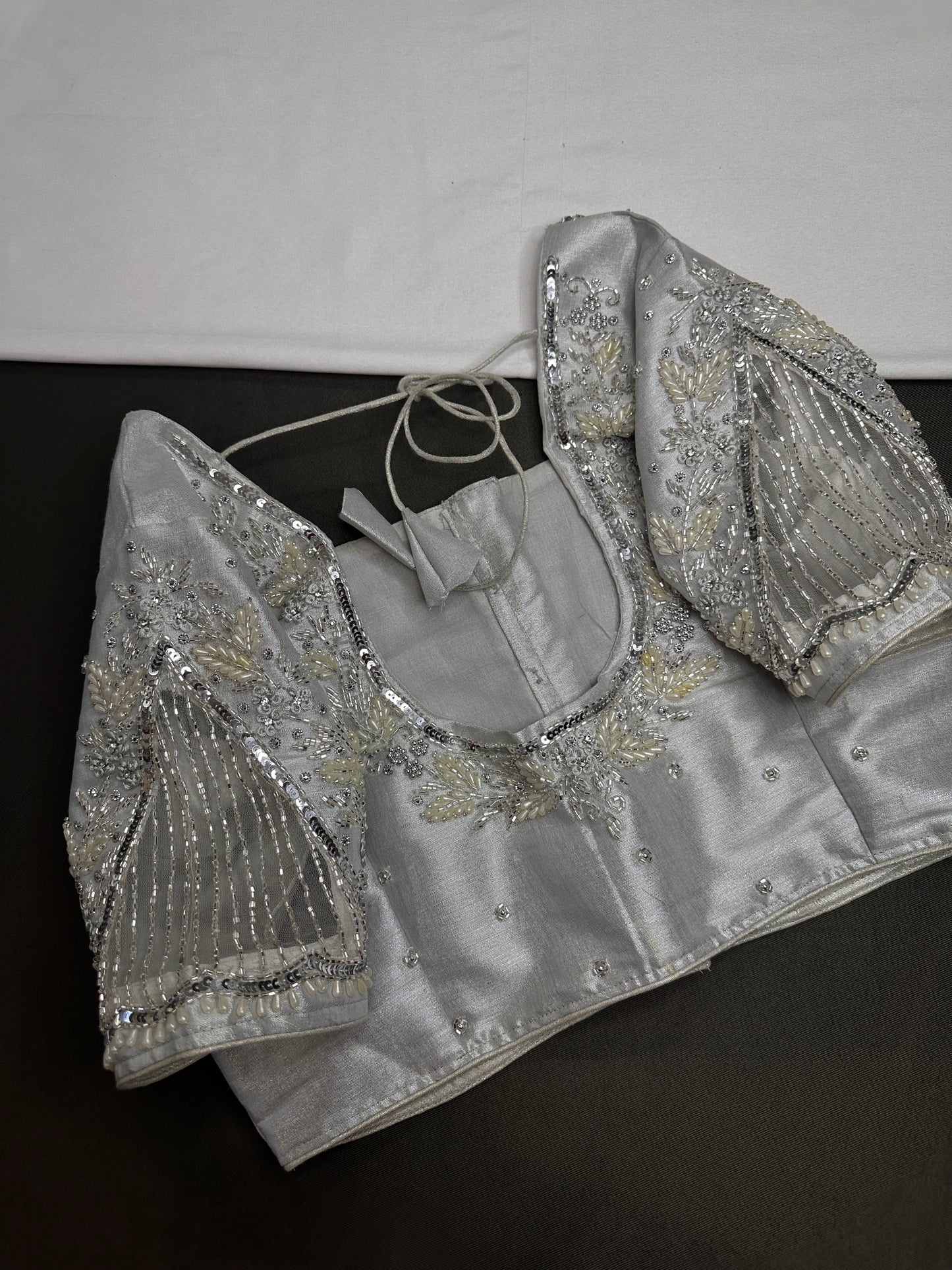 Silver Tissue Silk Maggam Aari Net Blouse - 