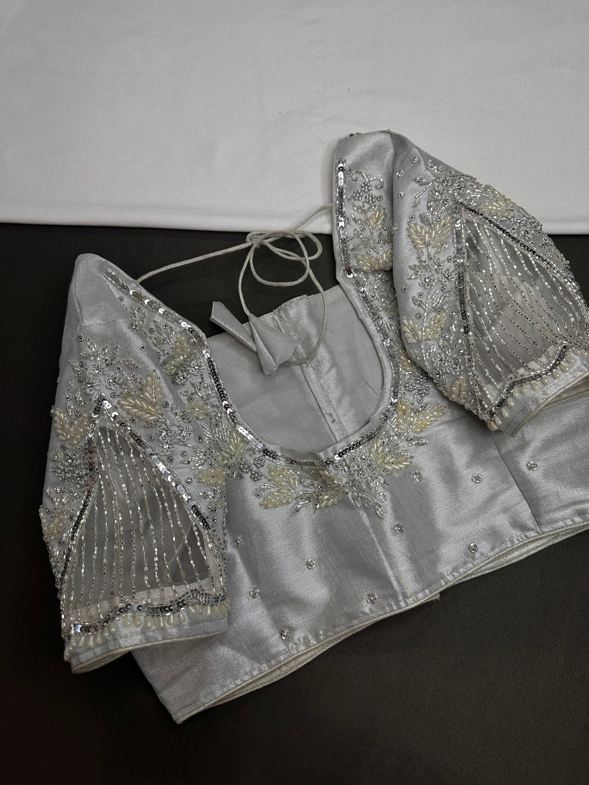 Silver Tissue Silk Maggam Aari Net Blouse - 