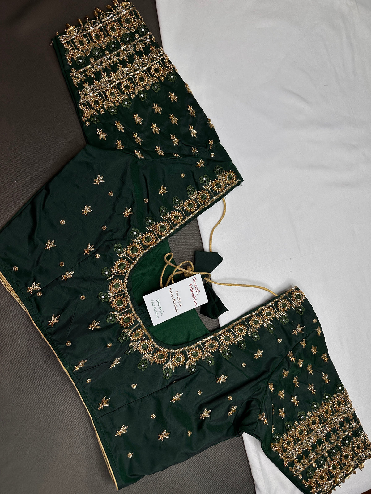 Green Silk Maggam Aari Work Blouse - 