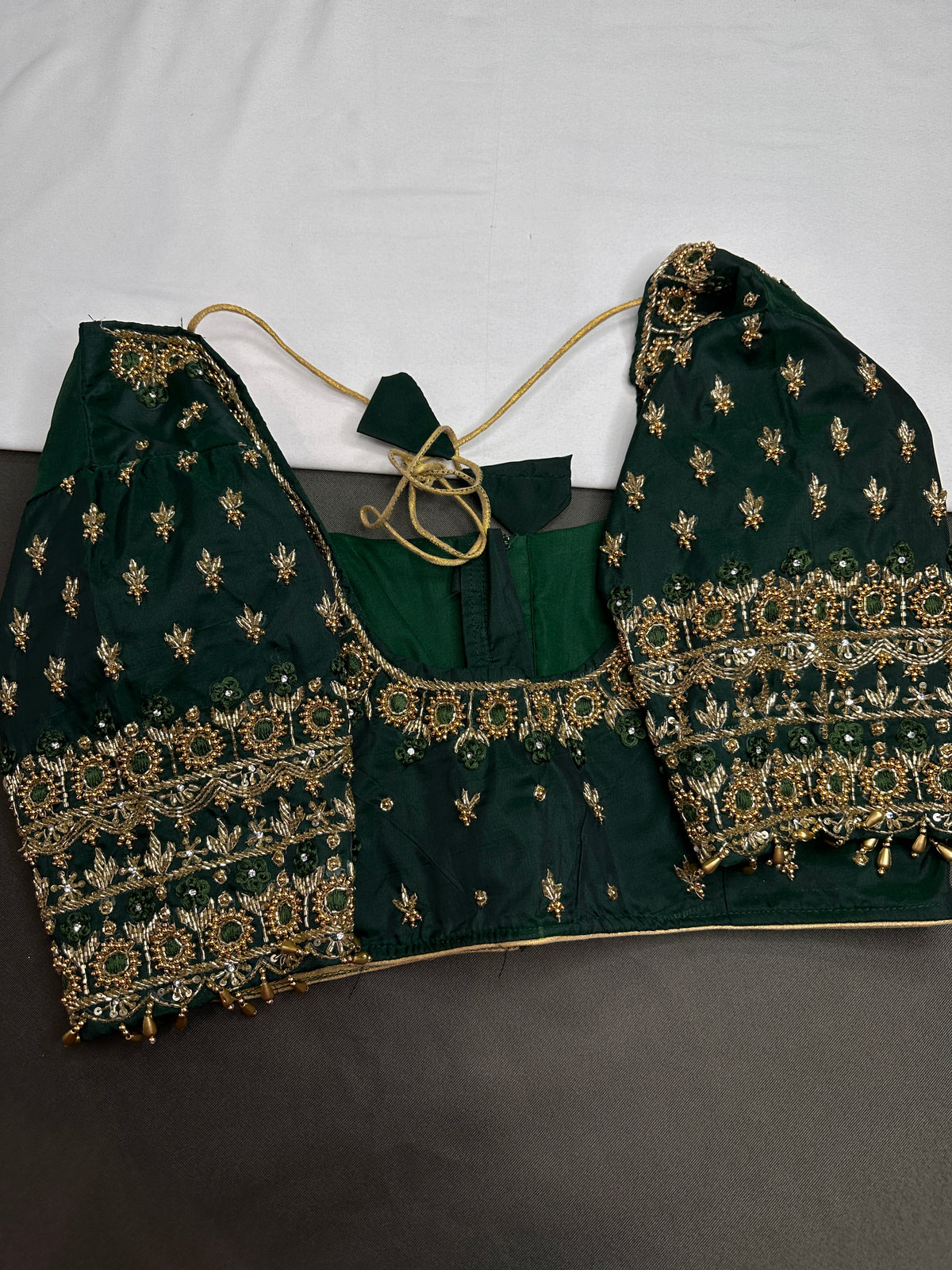 Green Silk Maggam Aari Work Blouse - 