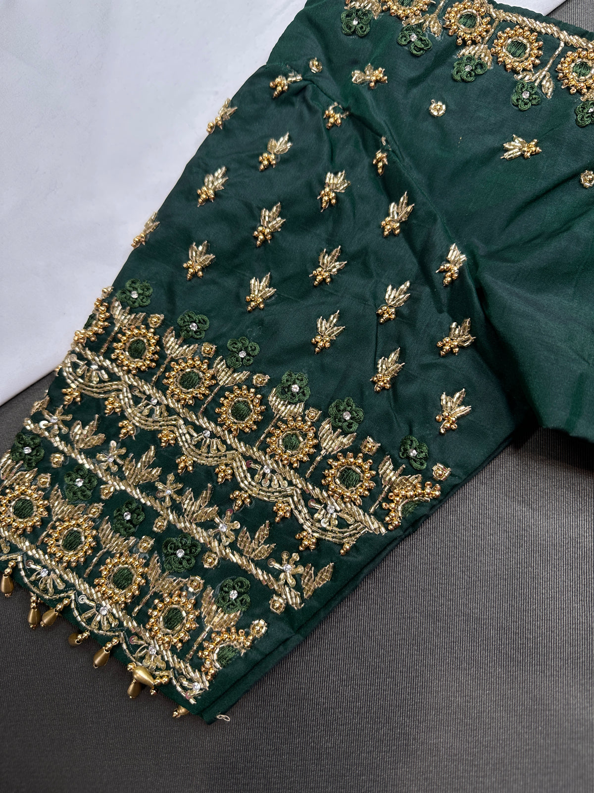 Green Silk Maggam Aari Work Blouse - 