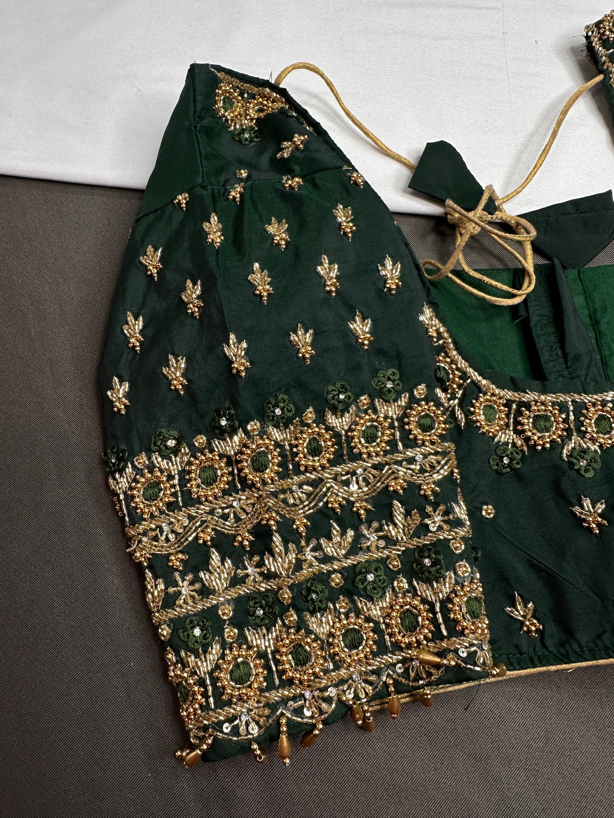 Green Silk Maggam Aari Work Blouse - 