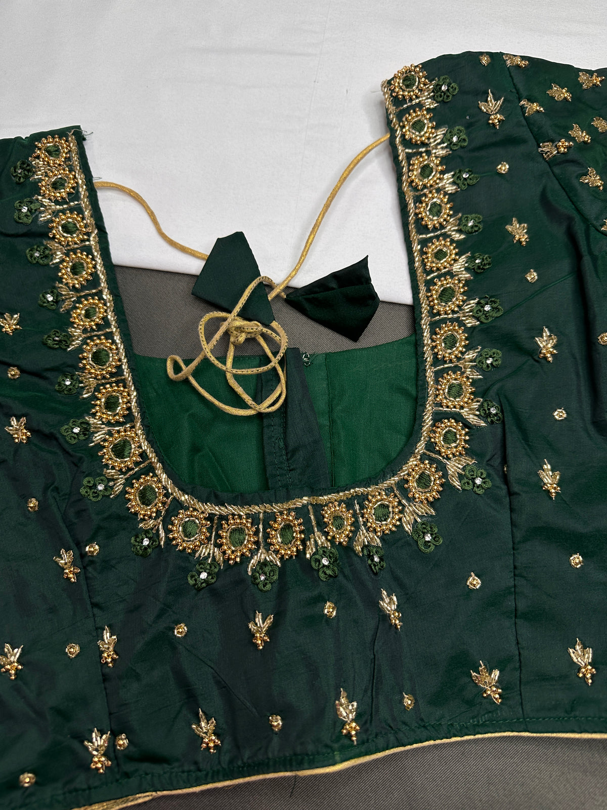 Green Silk Maggam Aari Work Blouse - 