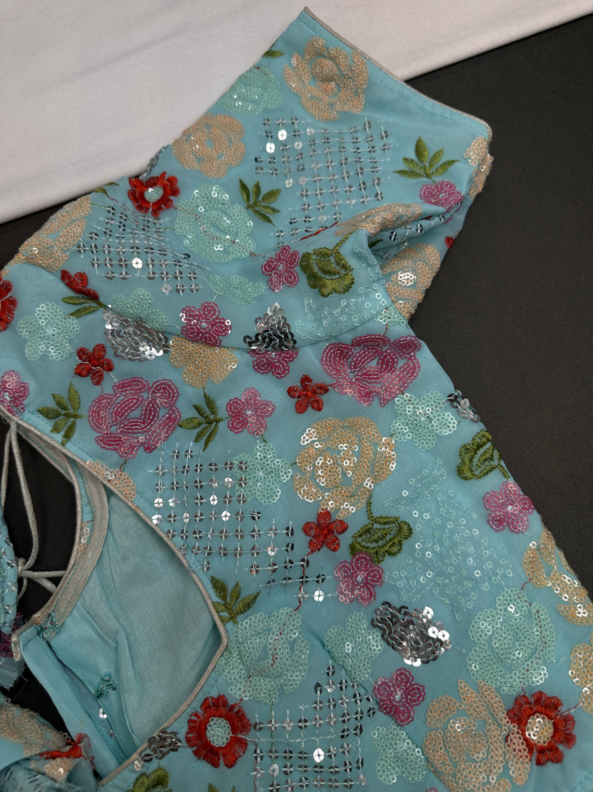 Blue Georgette Multi Coloor Embroidery Sequins Blouse - 