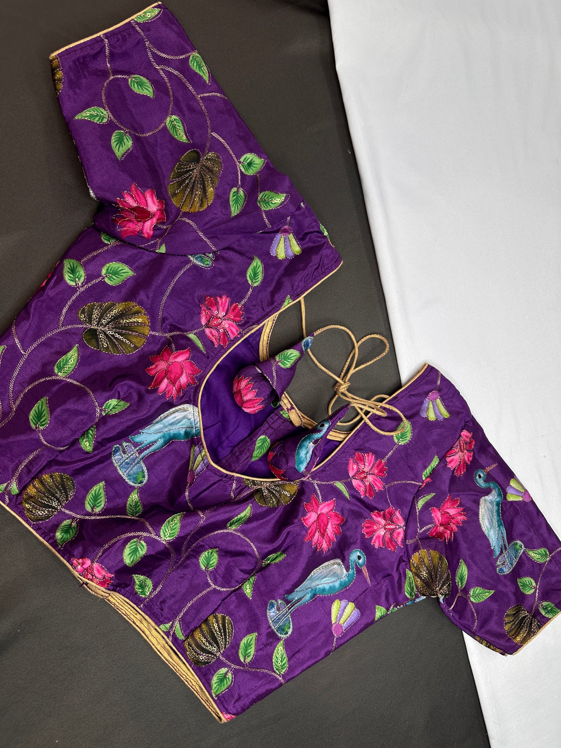 Purple Kalmarkari Sequins Blouse - 