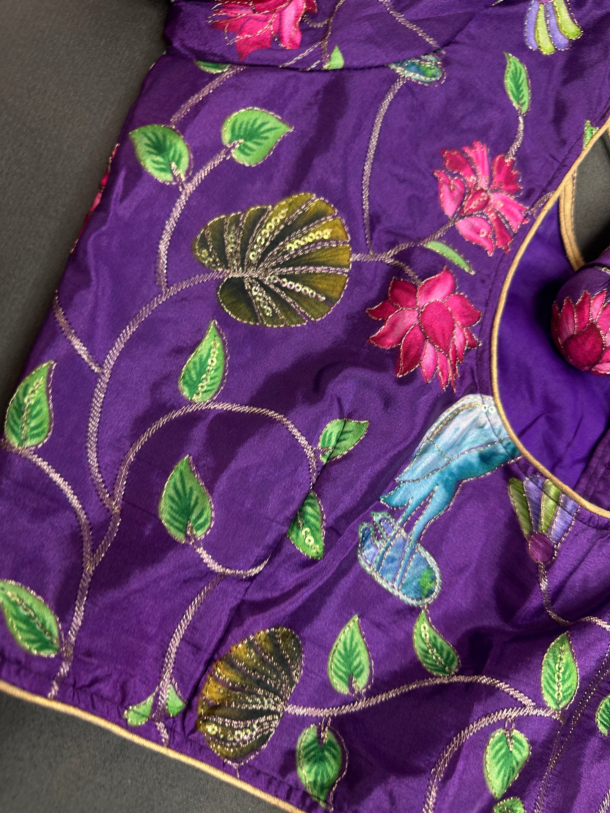 Purple Kalmarkari Sequins Blouse - 