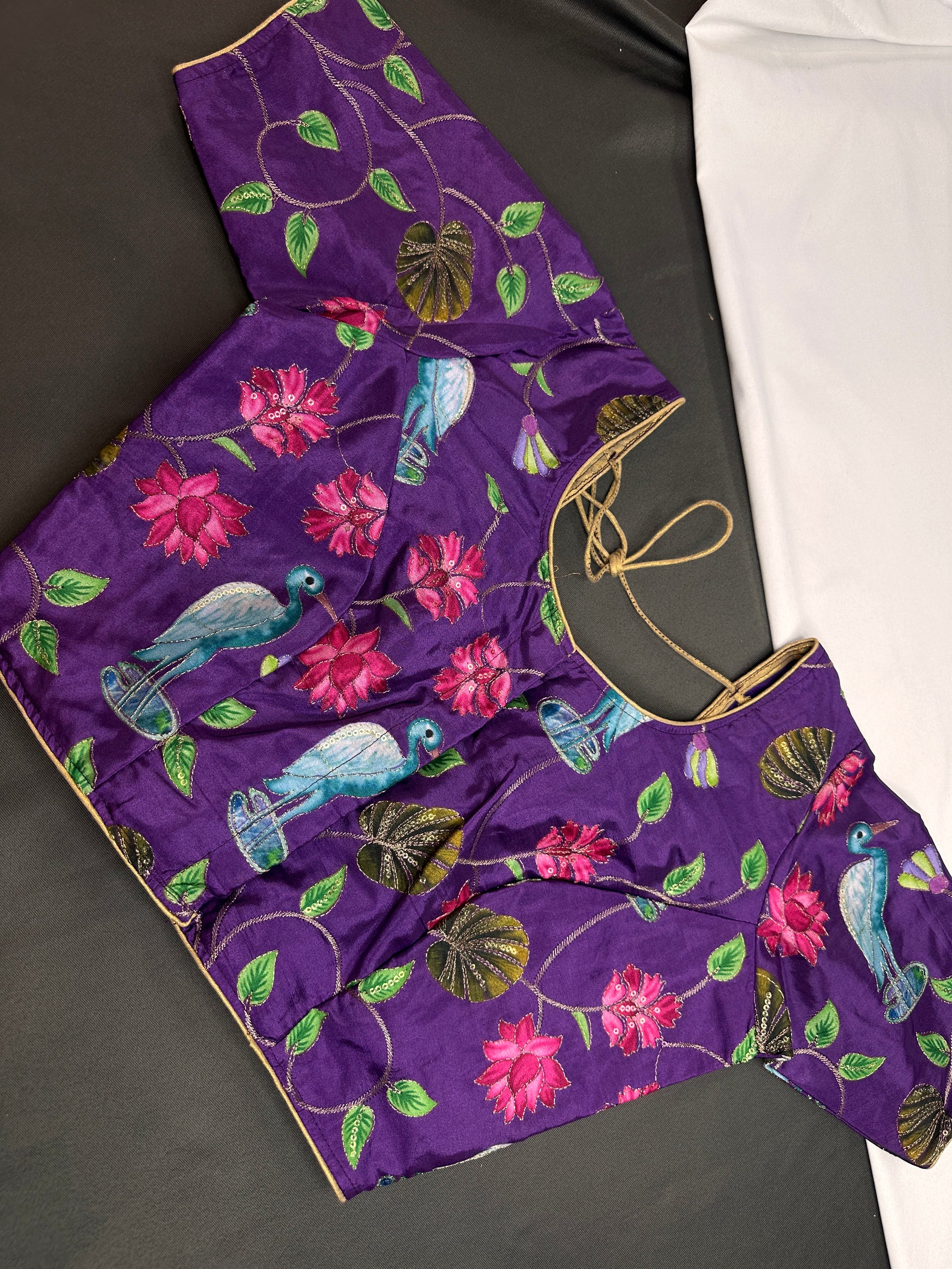 Purple Kalmarkari Sequins Blouse - 