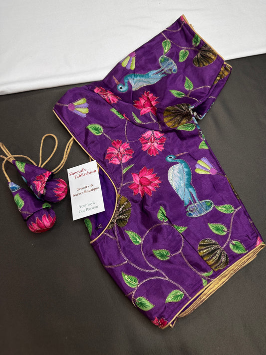 Purple Kalmarkari Sequins Blouse - 