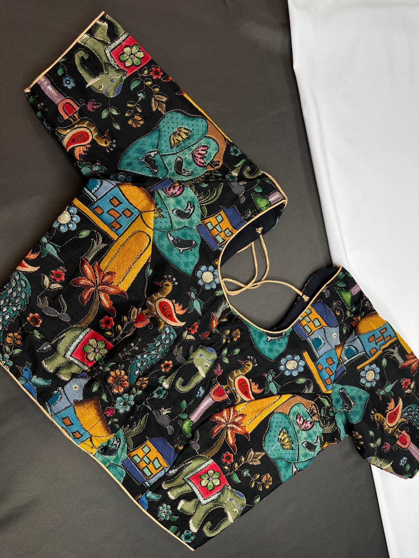 Black Kalmarkari Sequins Blouse - 