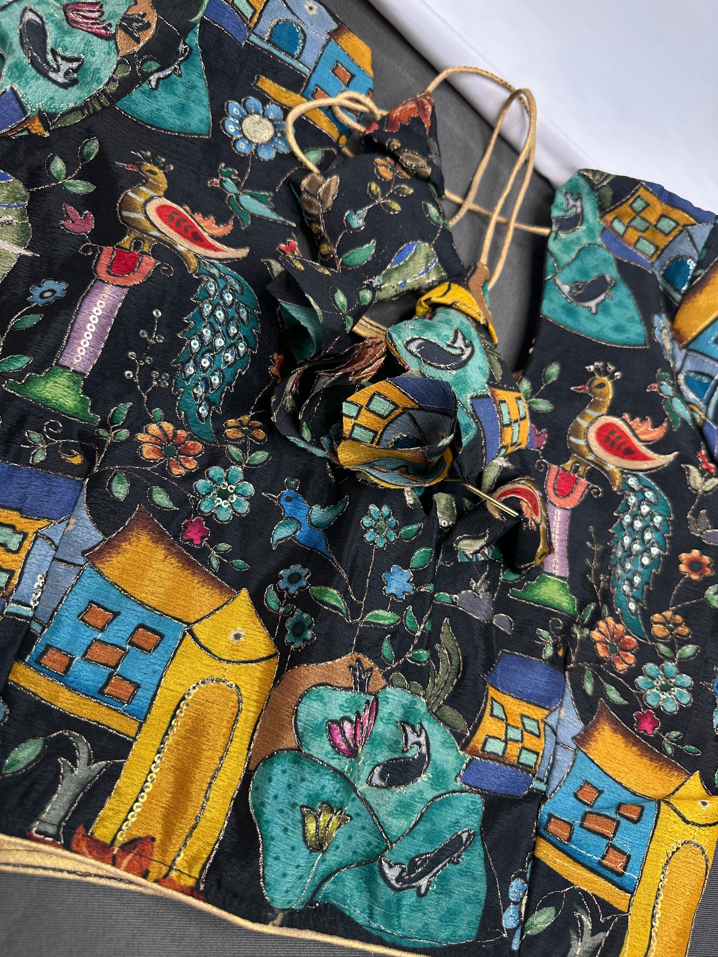 Black Kalmarkari Sequins Blouse - 