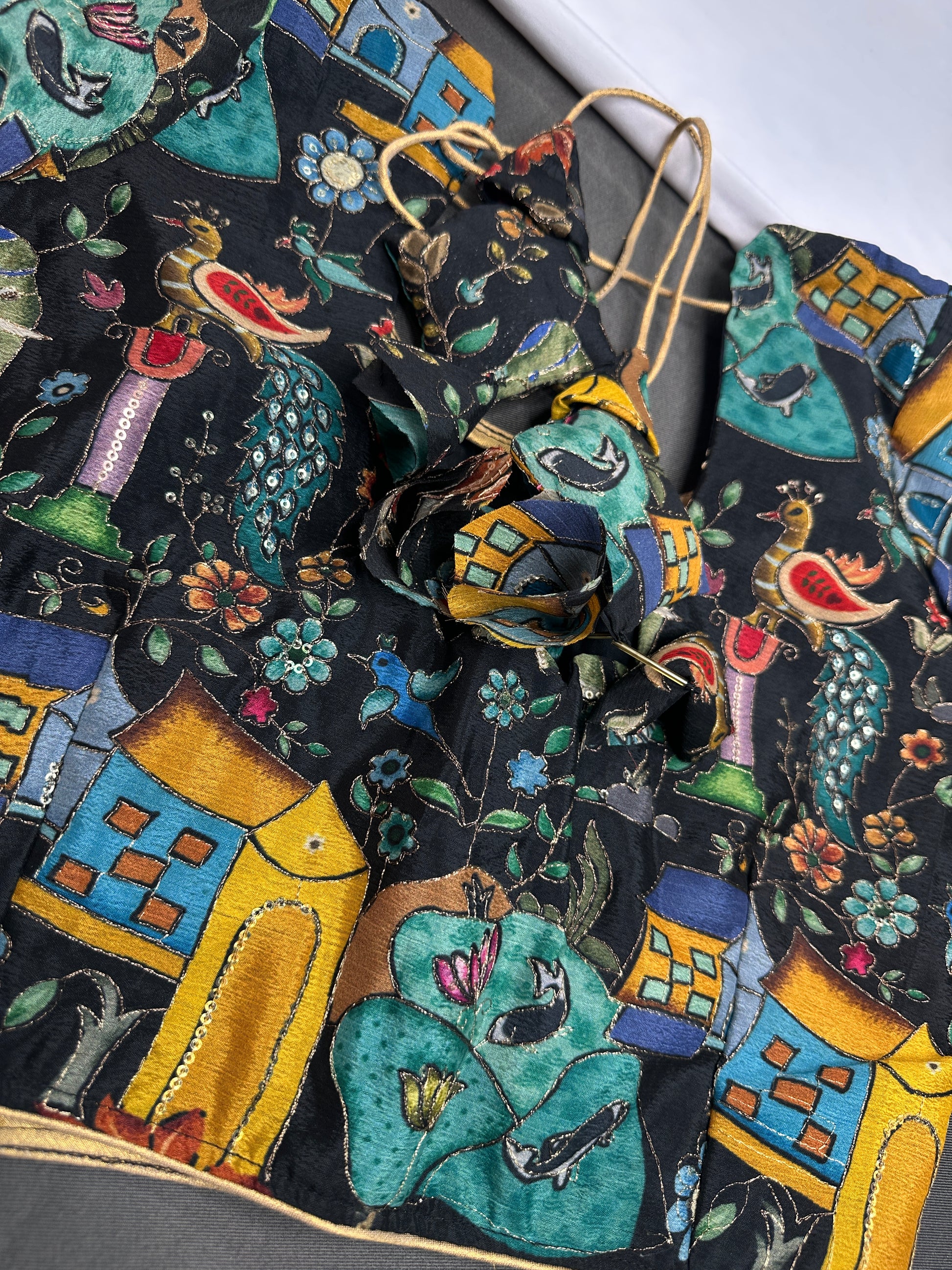 Black Kalmarkari Sequins Blouse - 