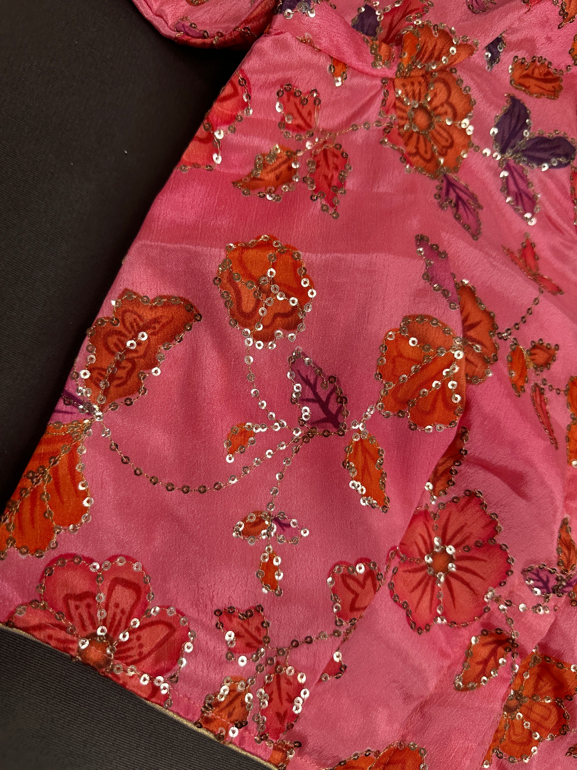 Pink Floral Silk Sequins Blouse - 
