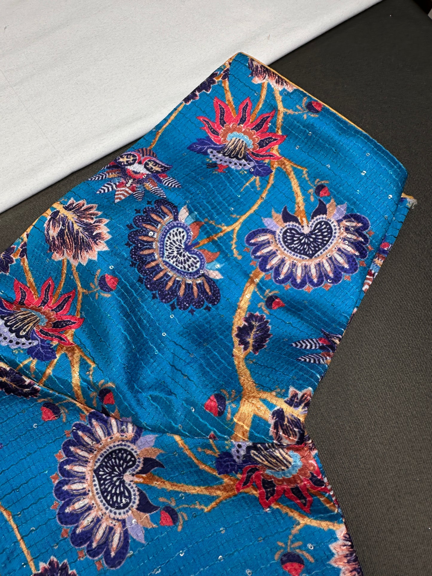 Blue  Silk Kalamkari Sequins Blouse - 