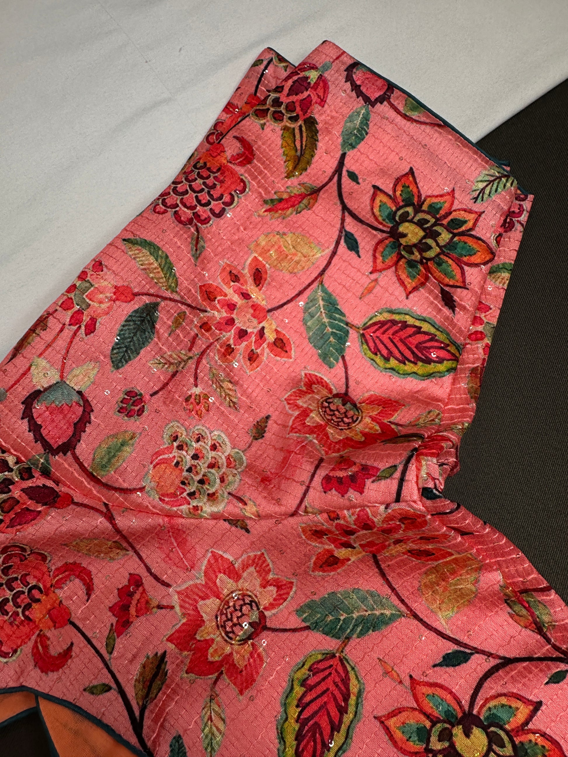 Peachish Pink Silk Kalamkari Sequins Blouse - 