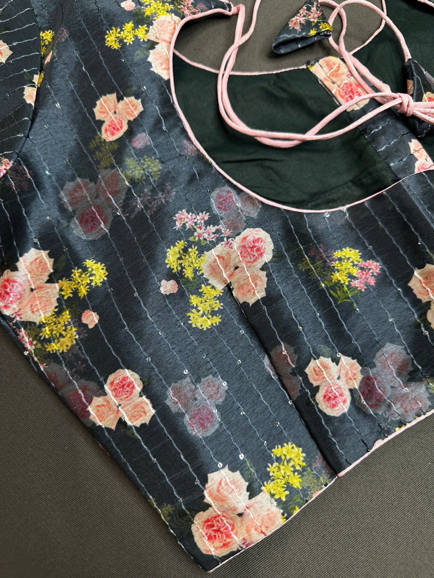 Black Silk Kalamkari Sequins Blouse - 