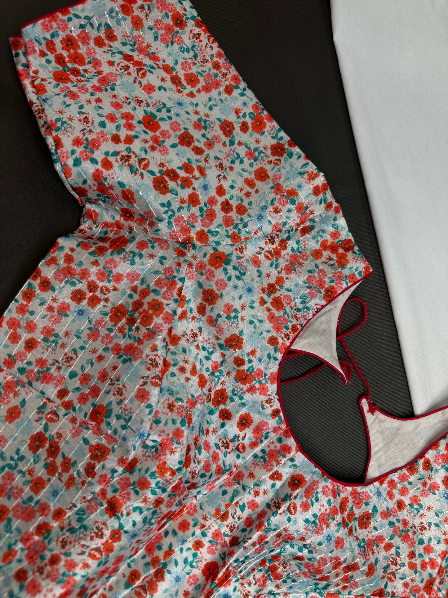 White Multi Color Silk Kalamkari Sequins Blouse - 
