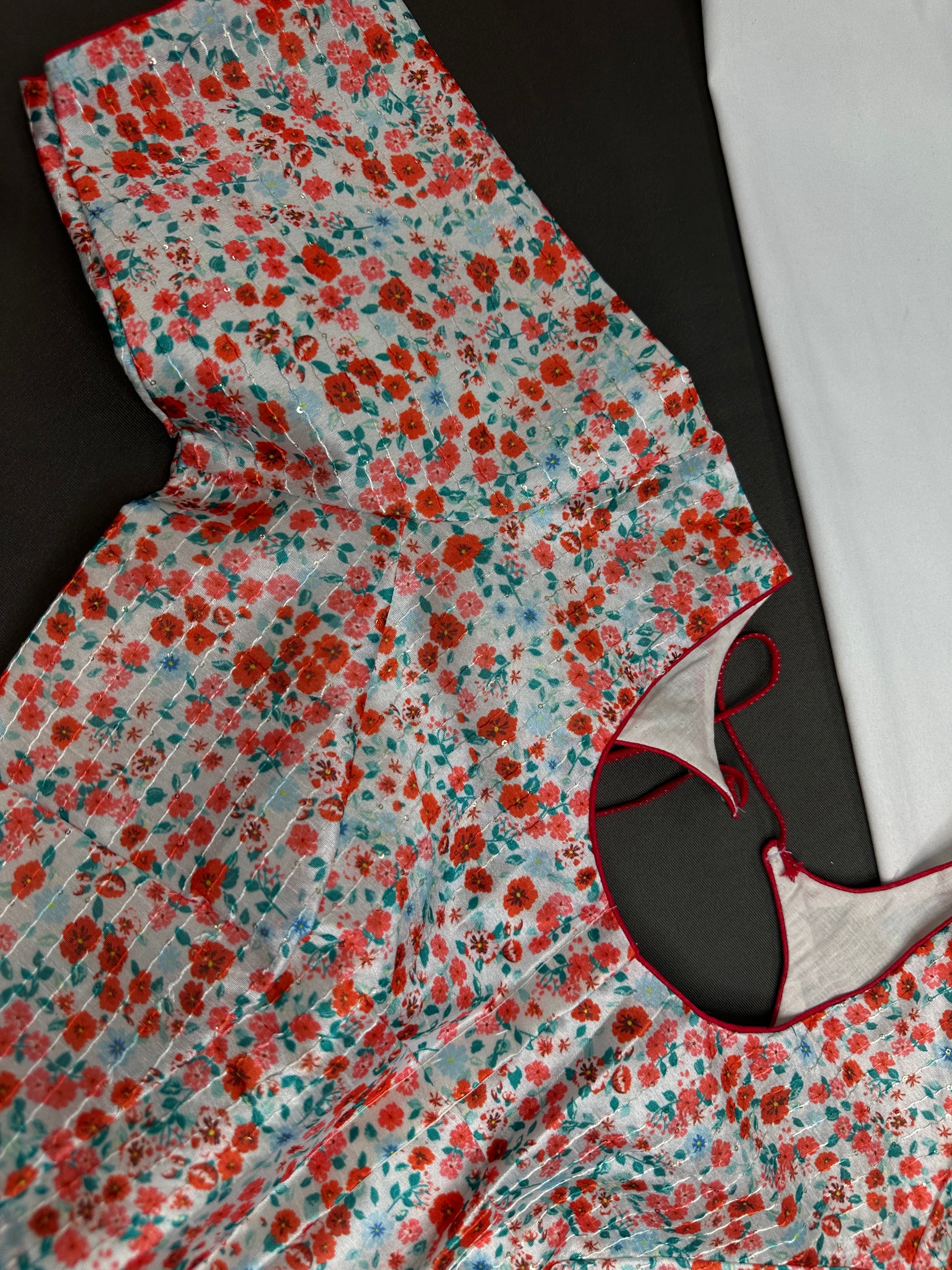 White Multi Color Silk Kalamkari Sequins Blouse - 