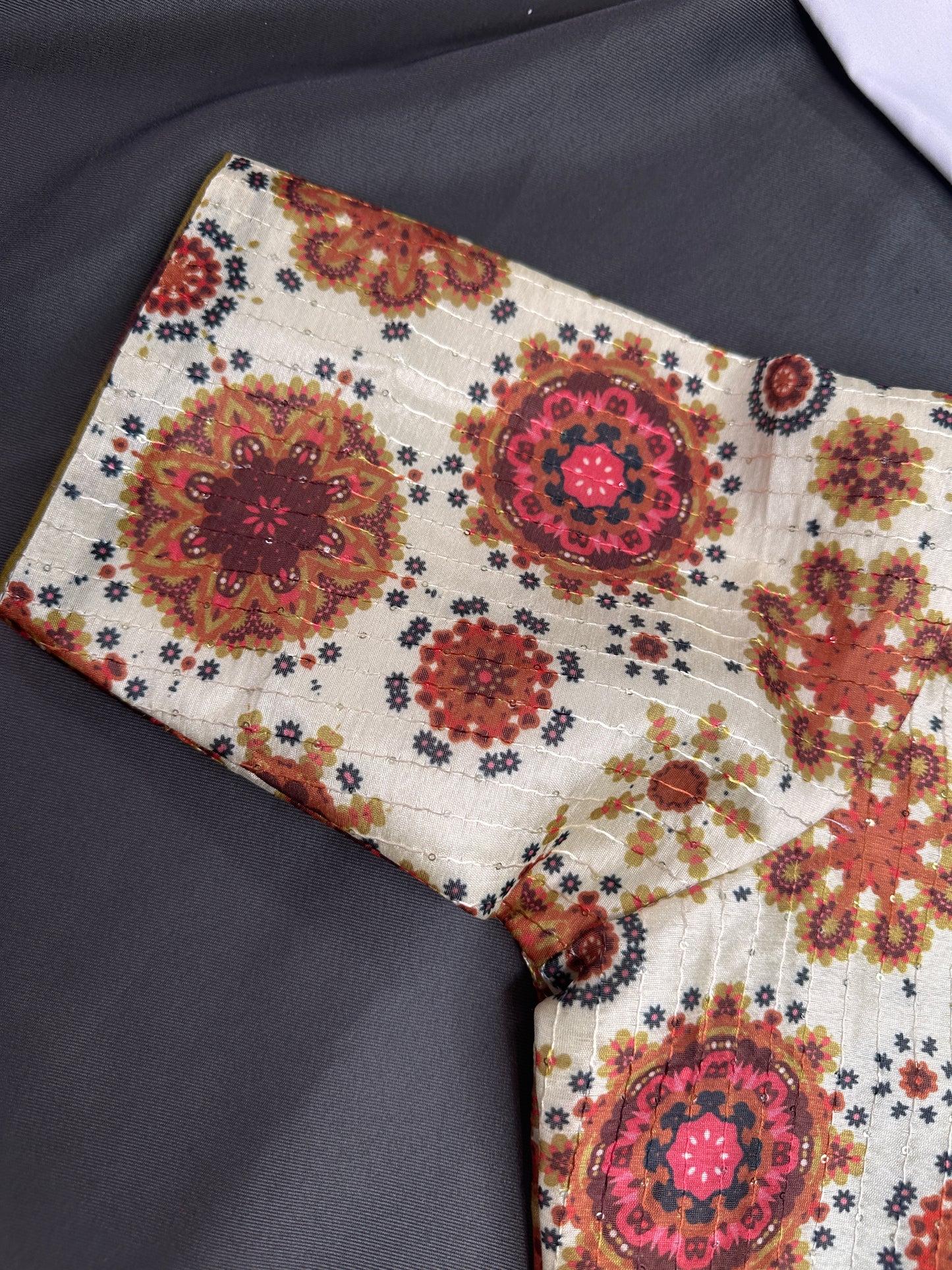 Beige Silk Kalamkari Sequins Blouse - 