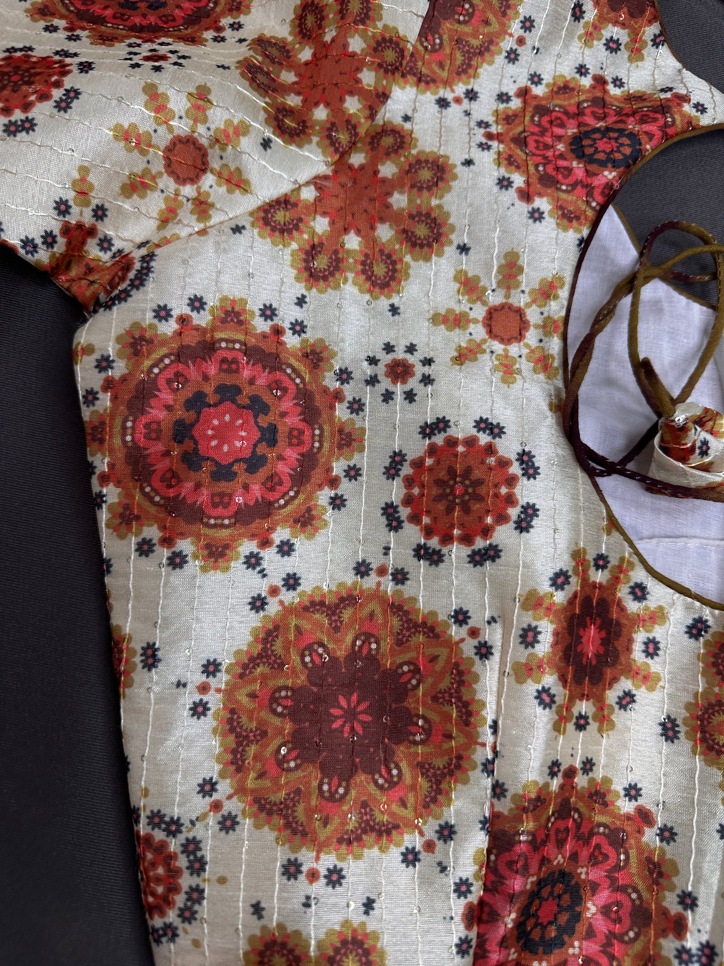 Beige Silk Kalamkari Sequins Blouse - 