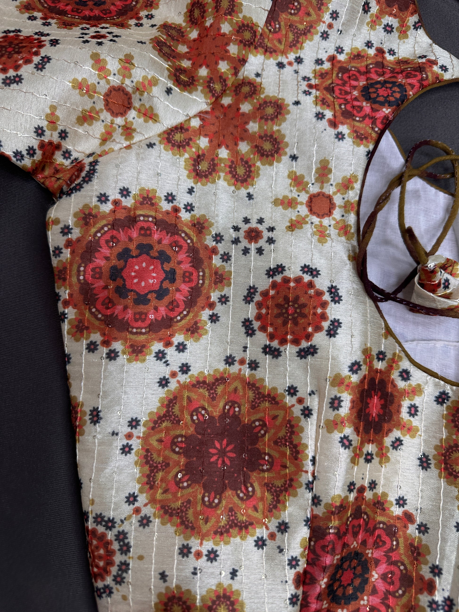 Beige Silk Kalamkari Sequins Blouse - 