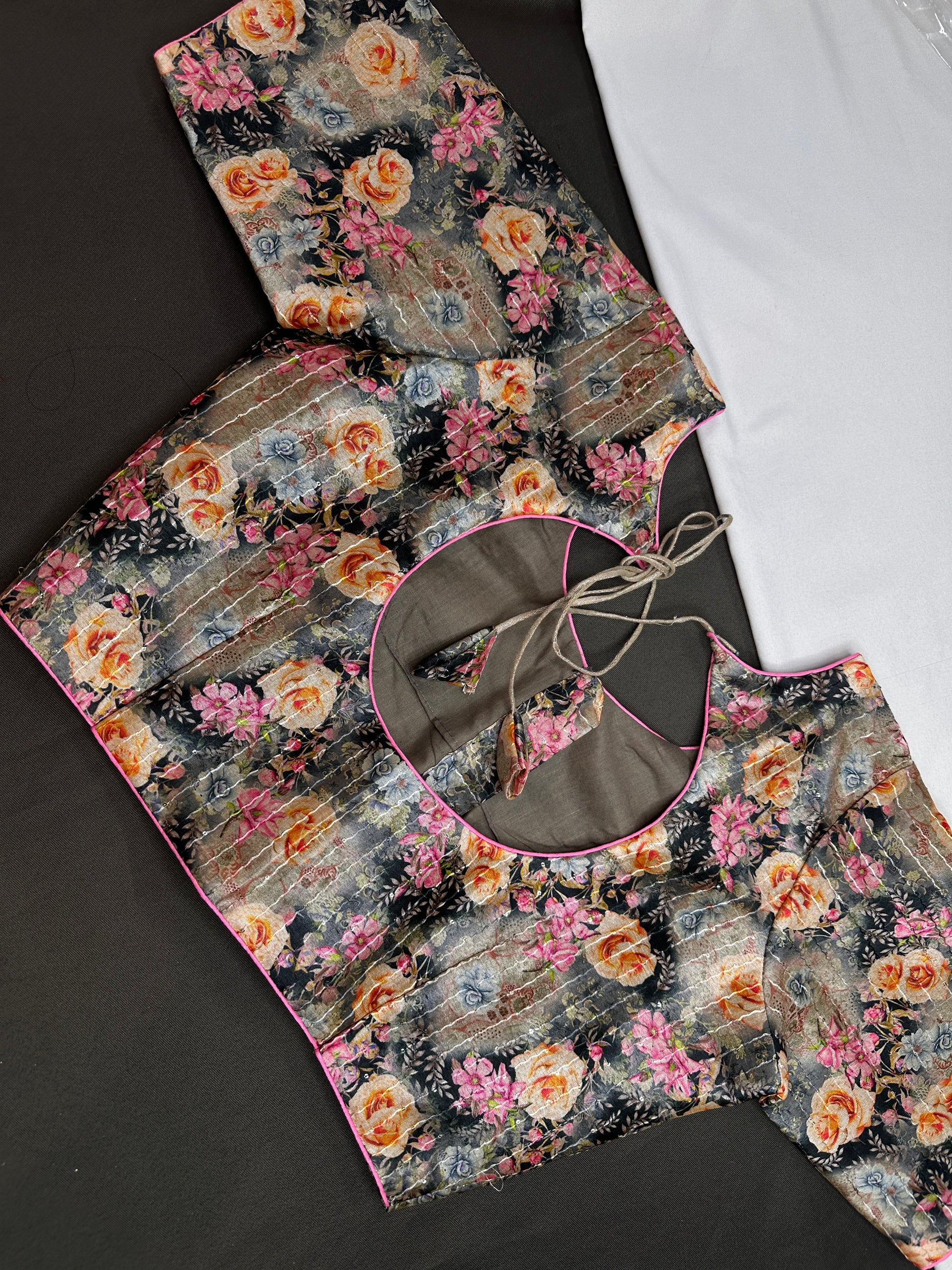 Black Silk Kalamkari Sequins Blouse - 