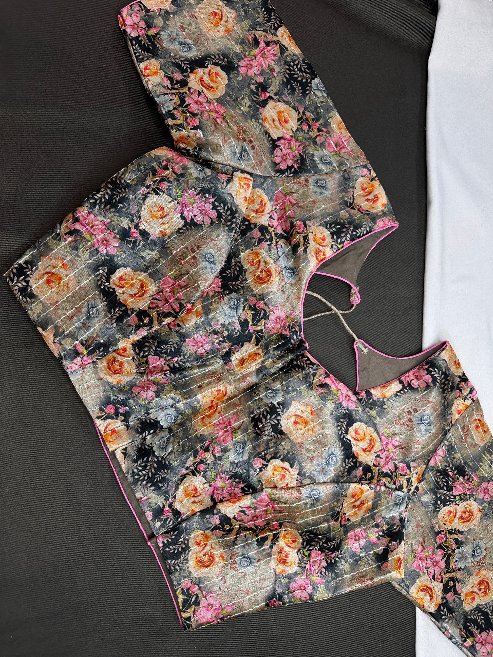 Black Silk Kalamkari Sequins Blouse - 