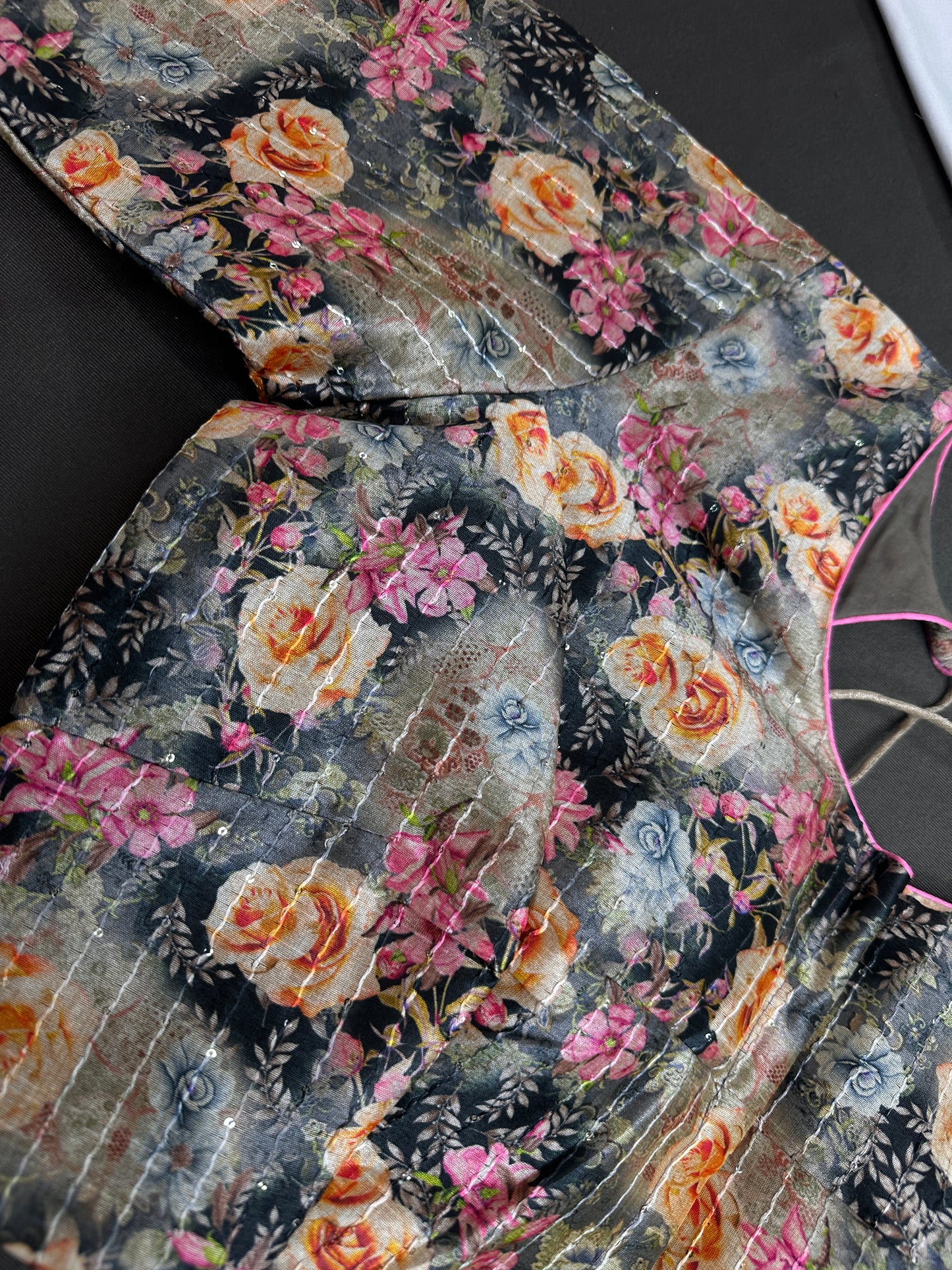 Black Silk Kalamkari Sequins Blouse - 