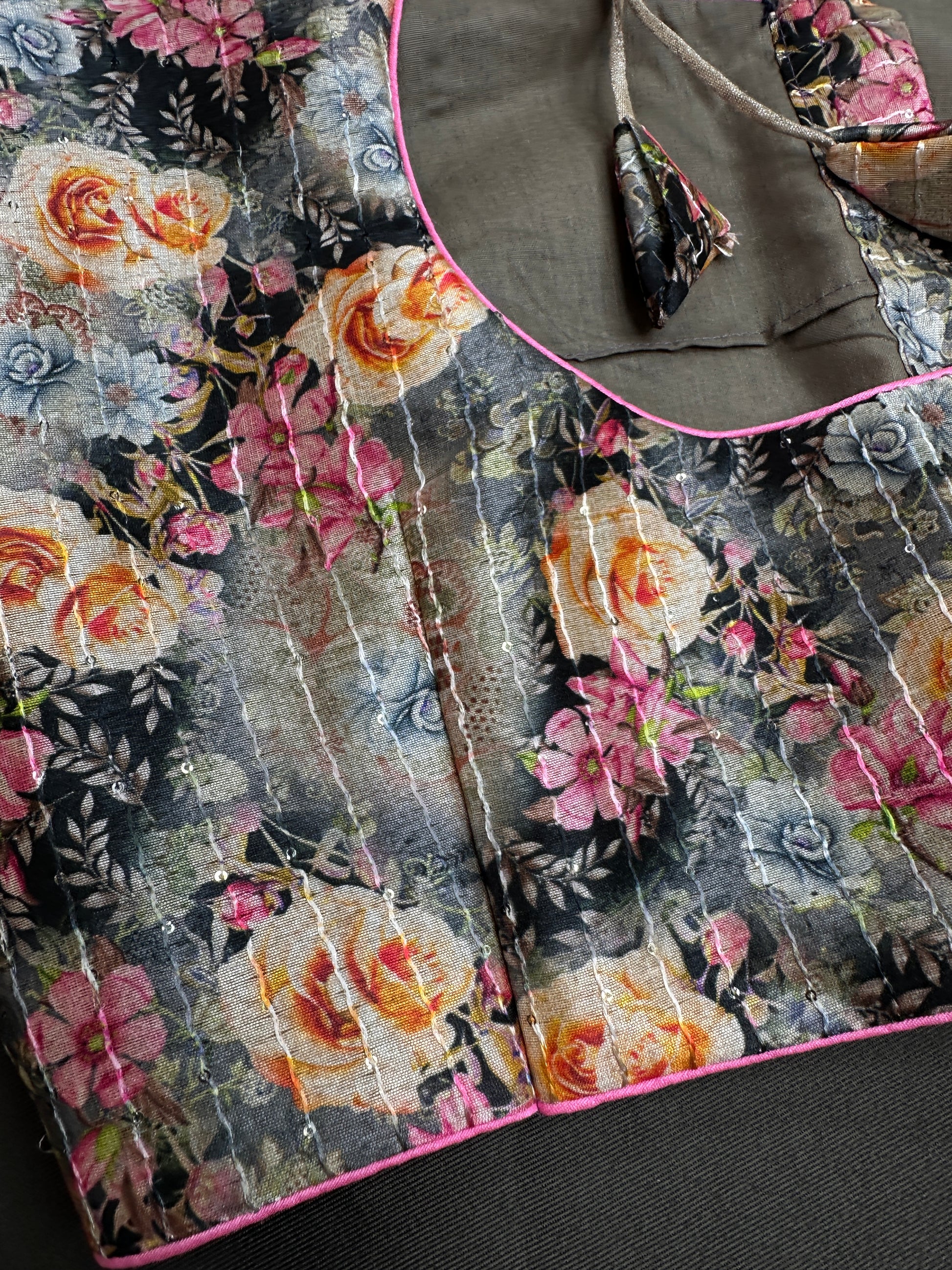 Black Silk Kalamkari Sequins Blouse - 