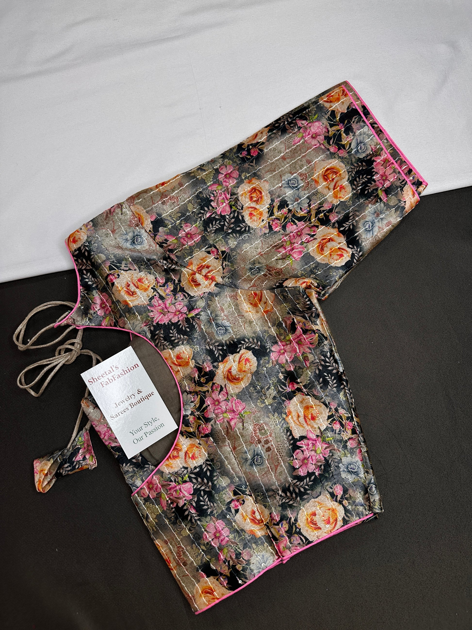 Black Silk Kalamkari Sequins Blouse - 