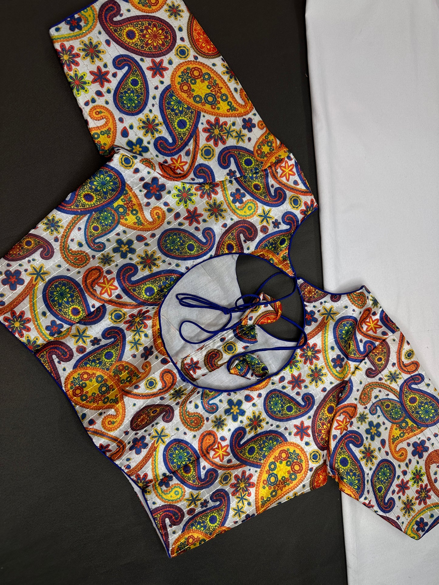 Beige Silk Kalamkari Sequins Blouse - 