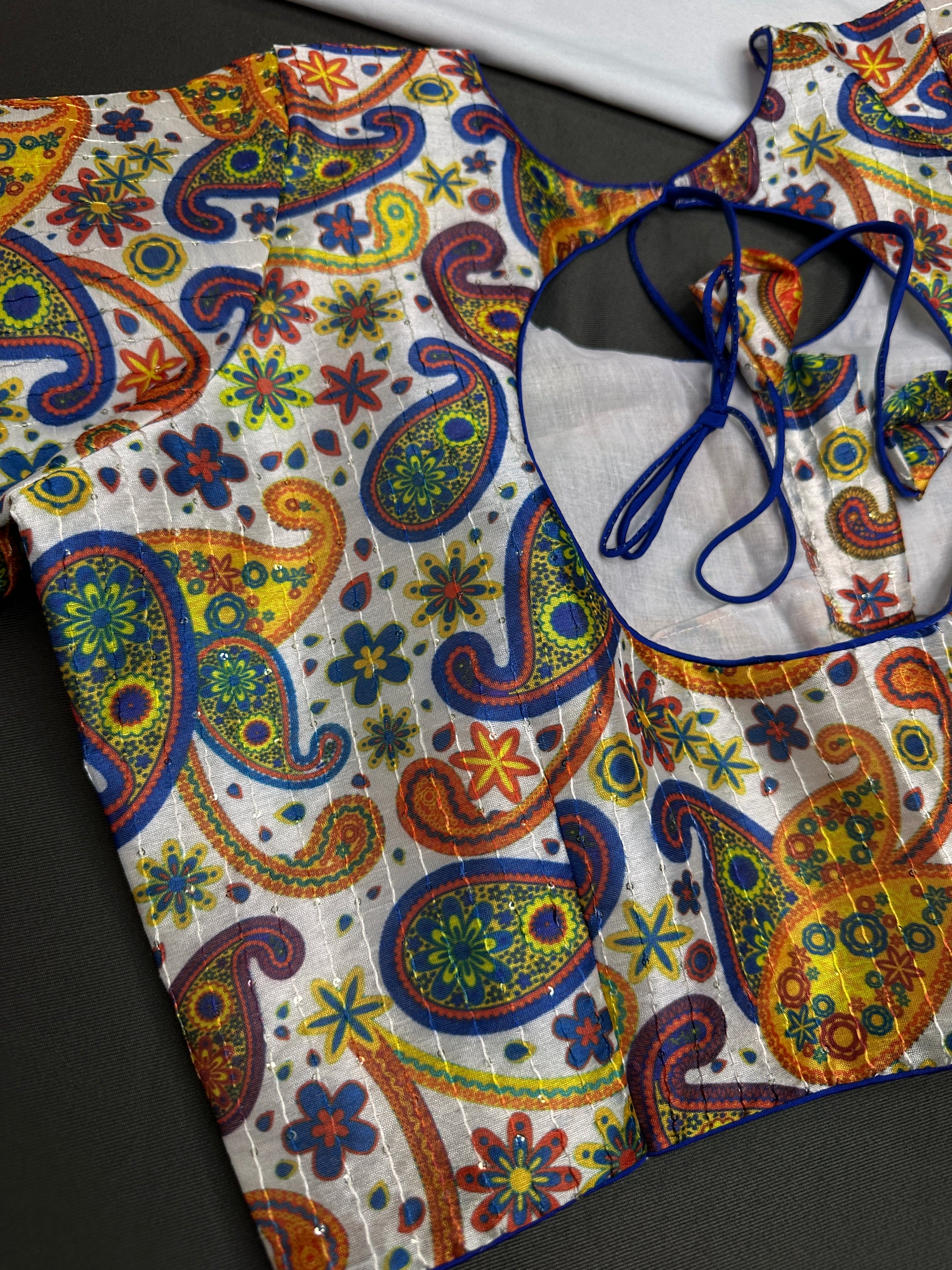 Beige Silk Kalamkari Sequins Blouse - 