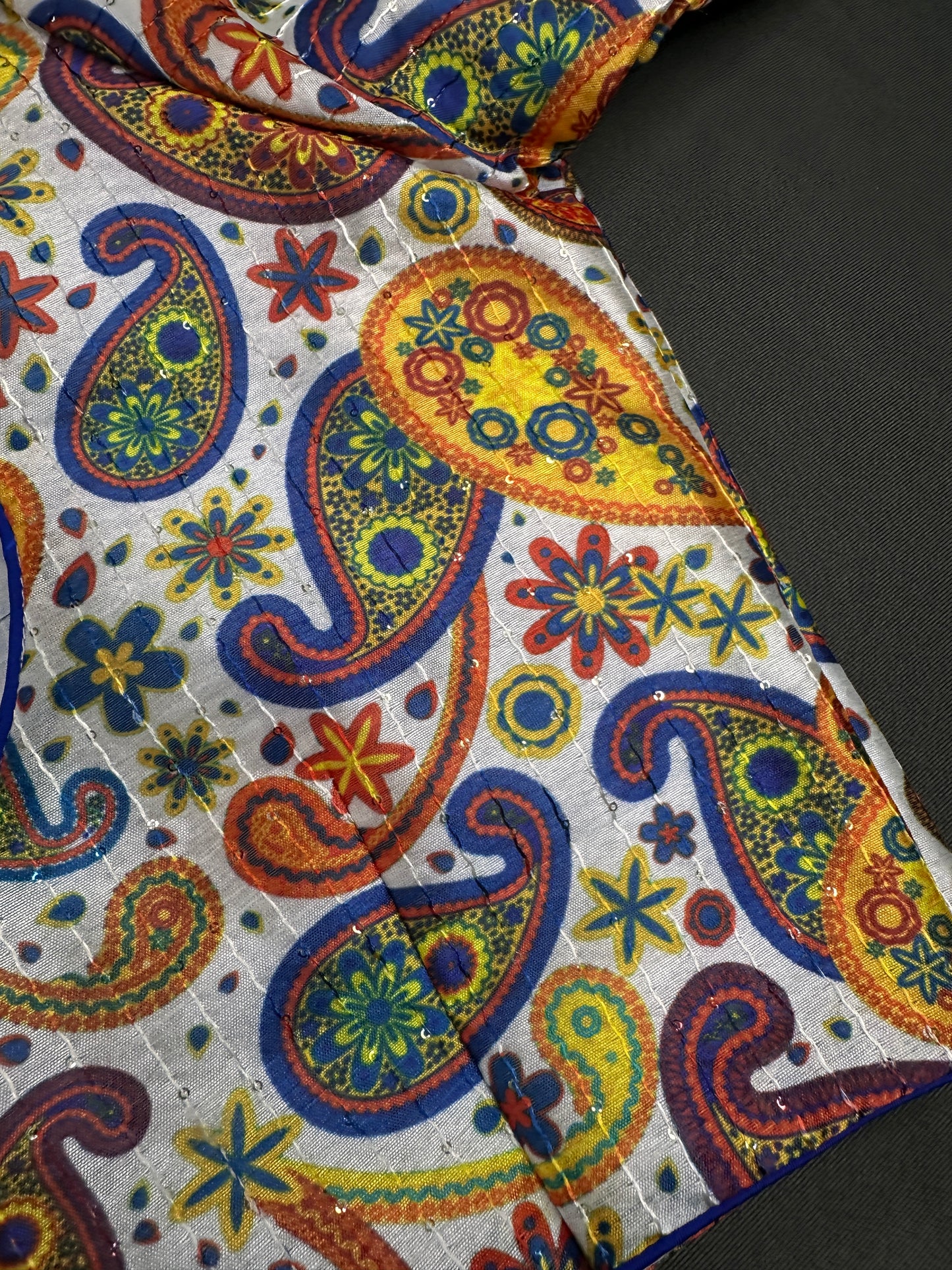 Beige Silk Kalamkari Sequins Blouse - 
