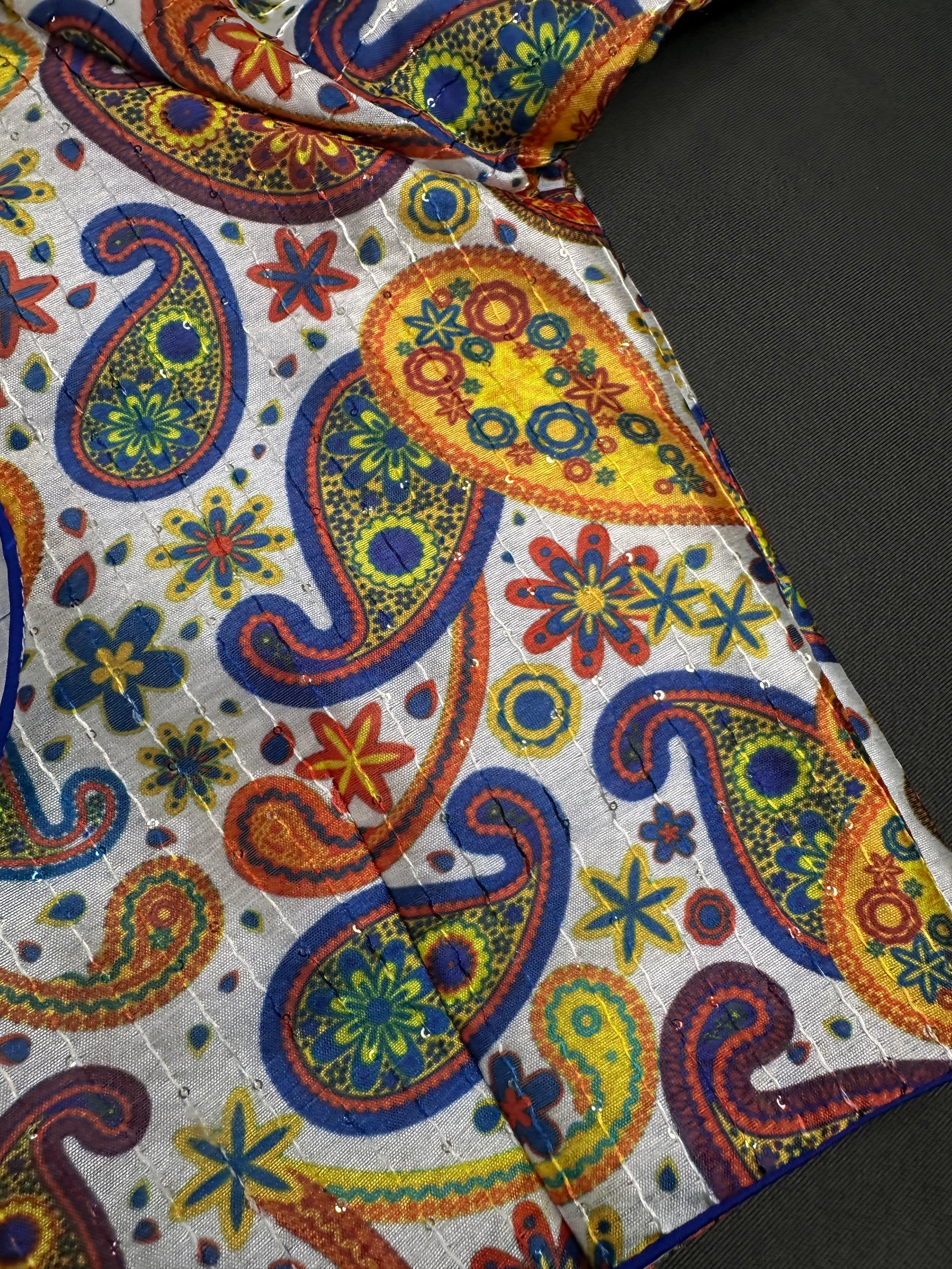 Beige Silk Kalamkari Sequins Blouse - 