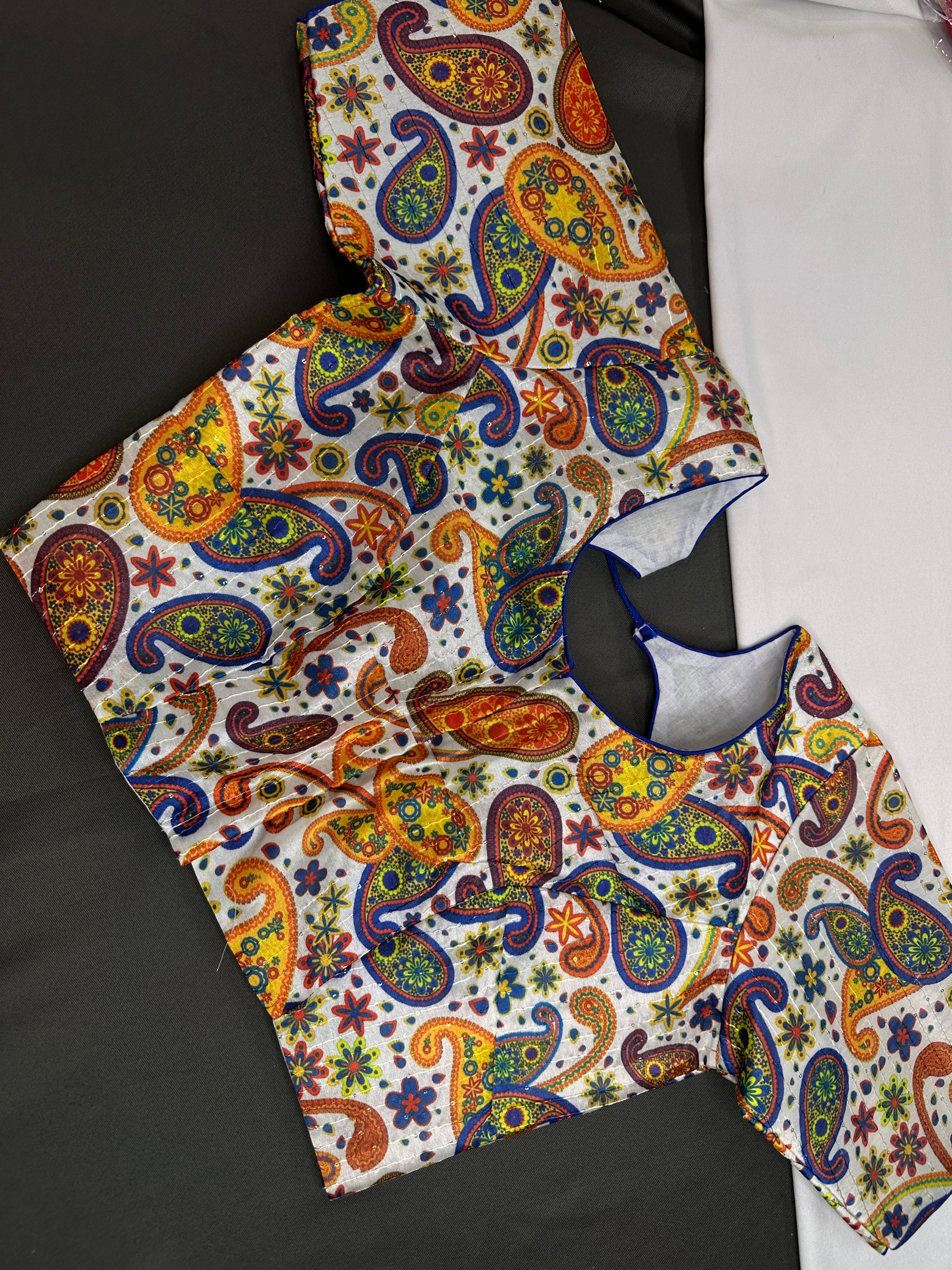 Beige Silk Kalamkari Sequins Blouse - 