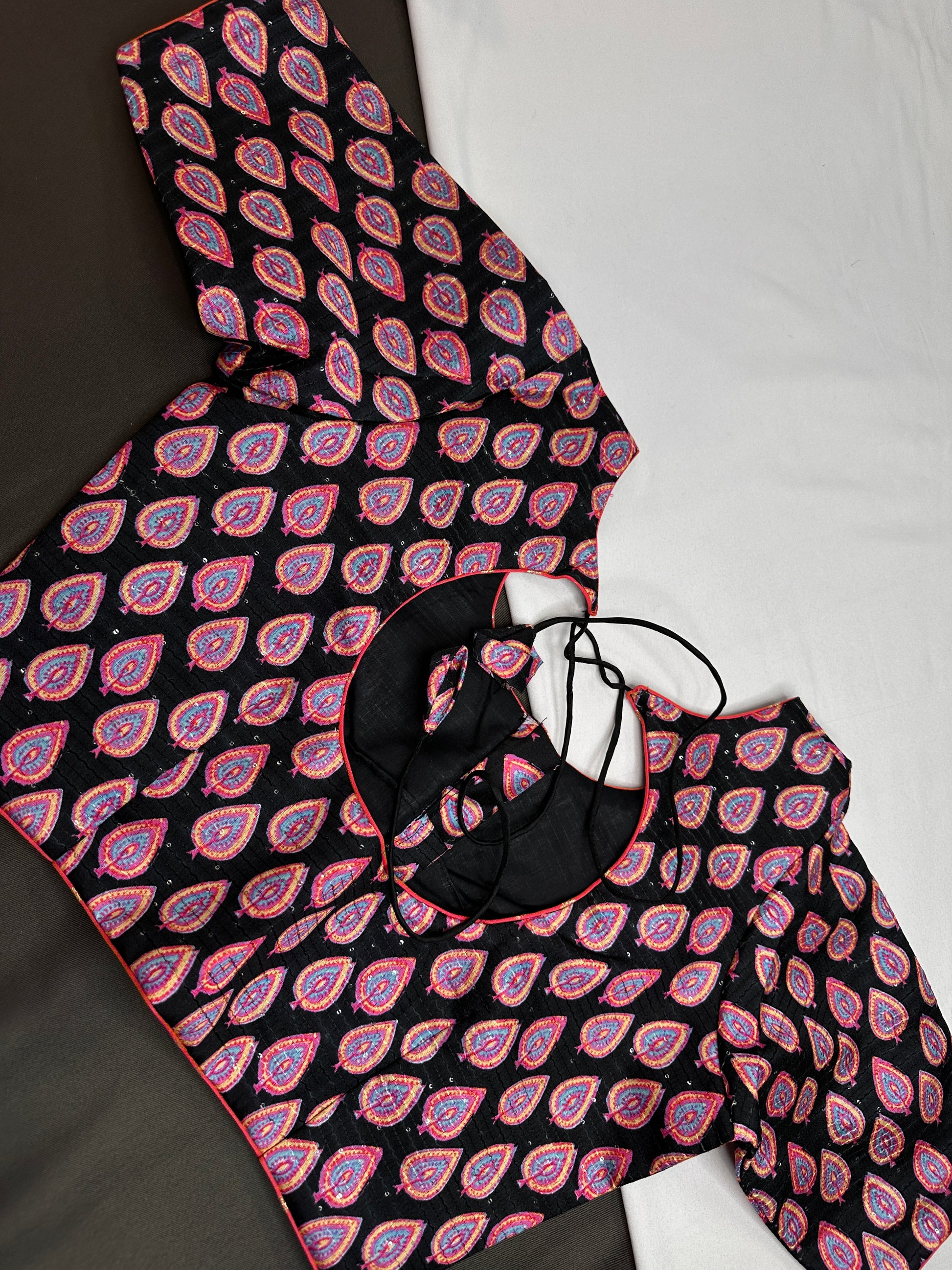 Black Silk Kalamkari Sequins Blouse - 