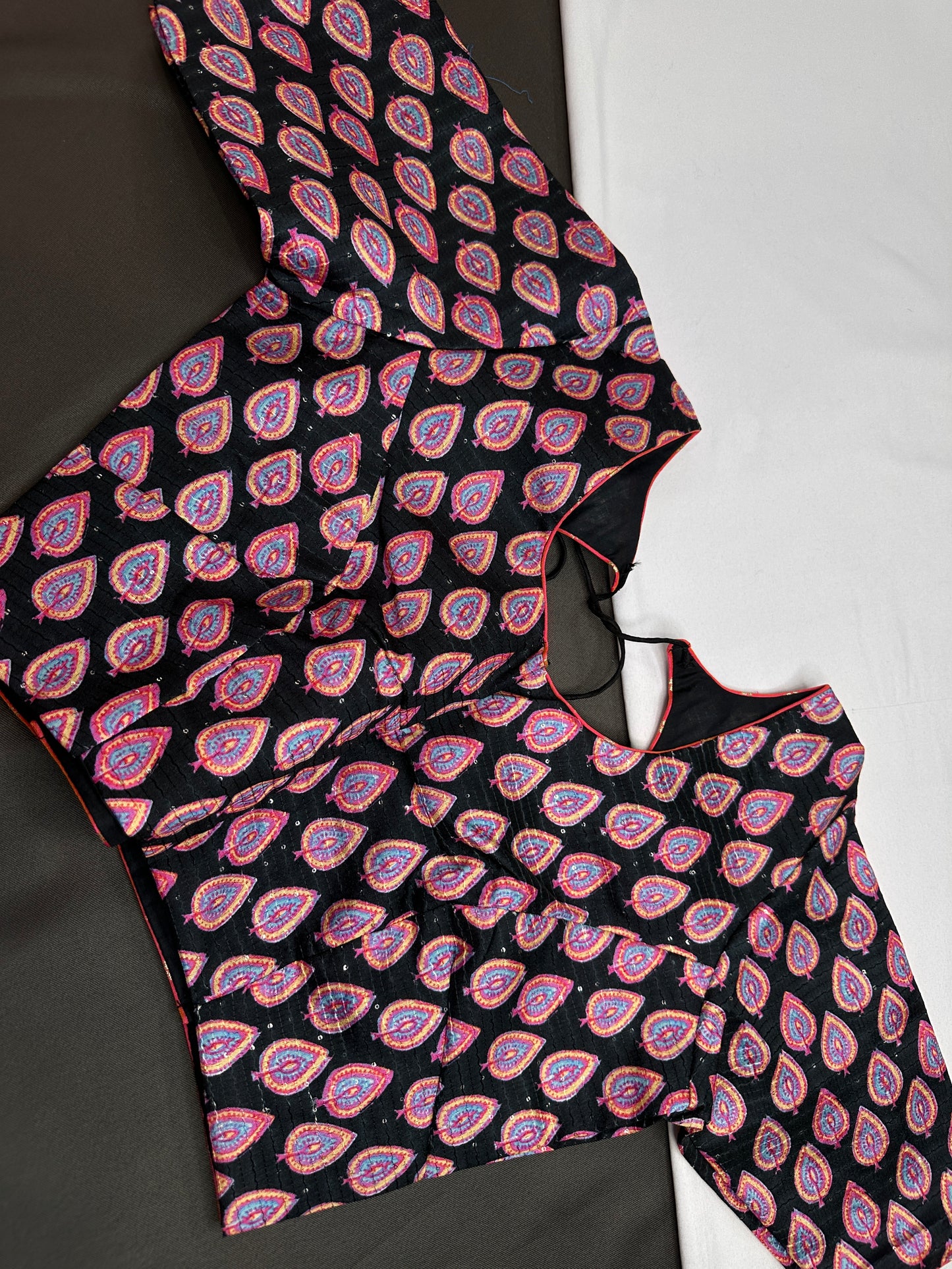 Black Silk Kalamkari Sequins Blouse - 