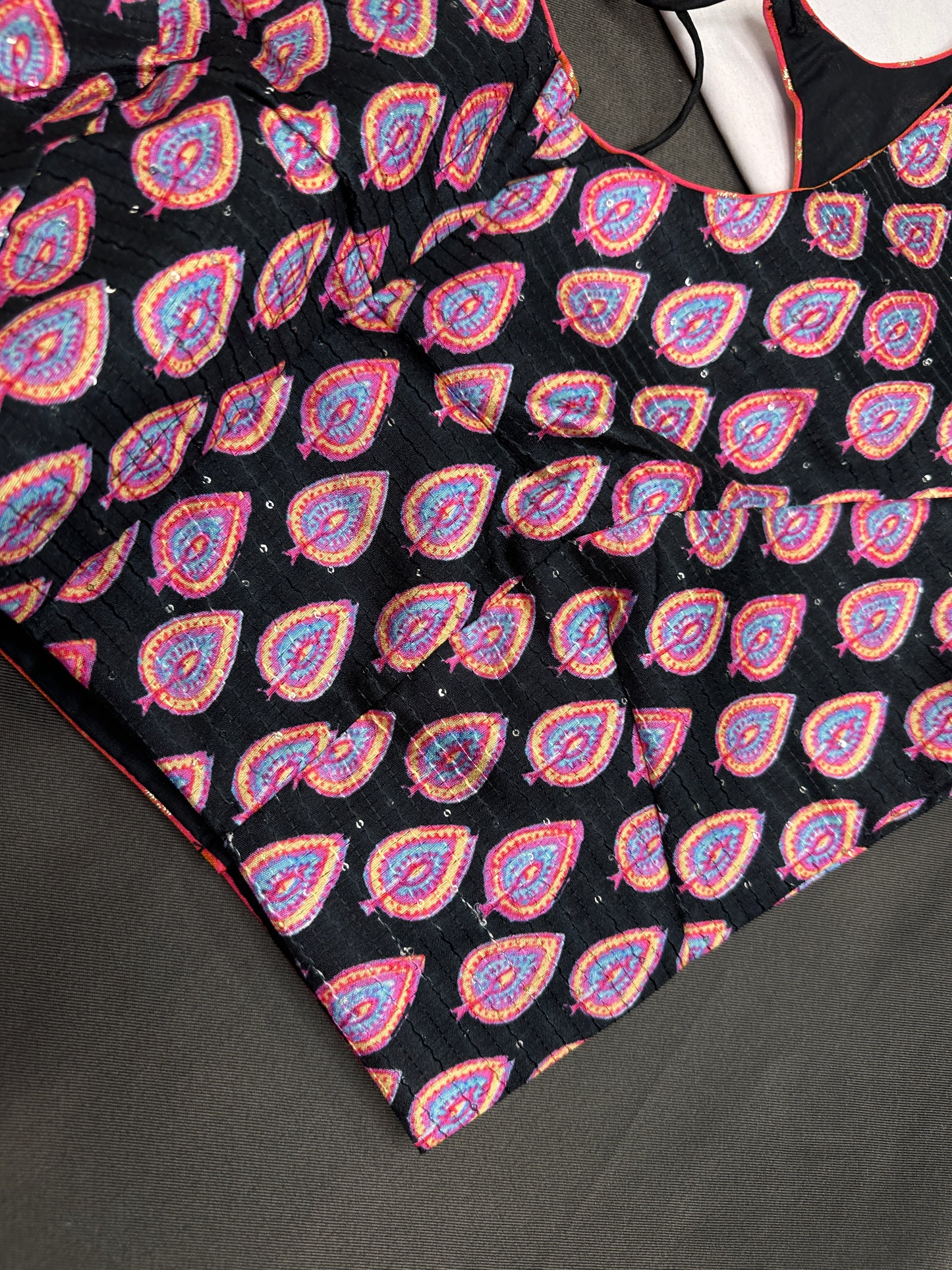 Black Silk Kalamkari Sequins Blouse - 