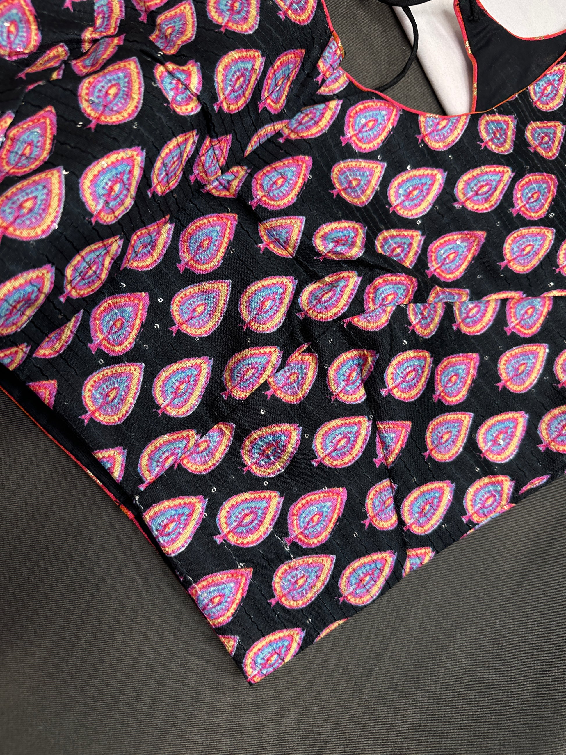 Black Silk Kalamkari Sequins Blouse - 