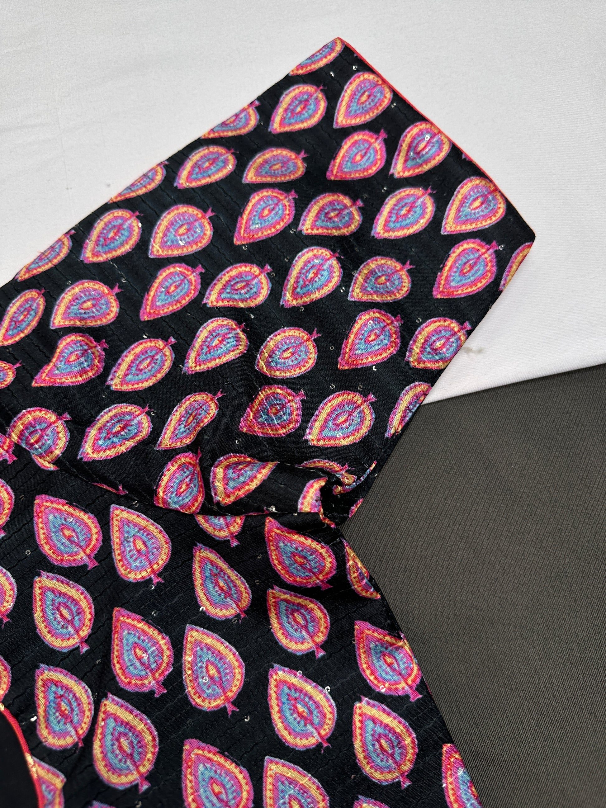 Black Silk Kalamkari Sequins Blouse - 
