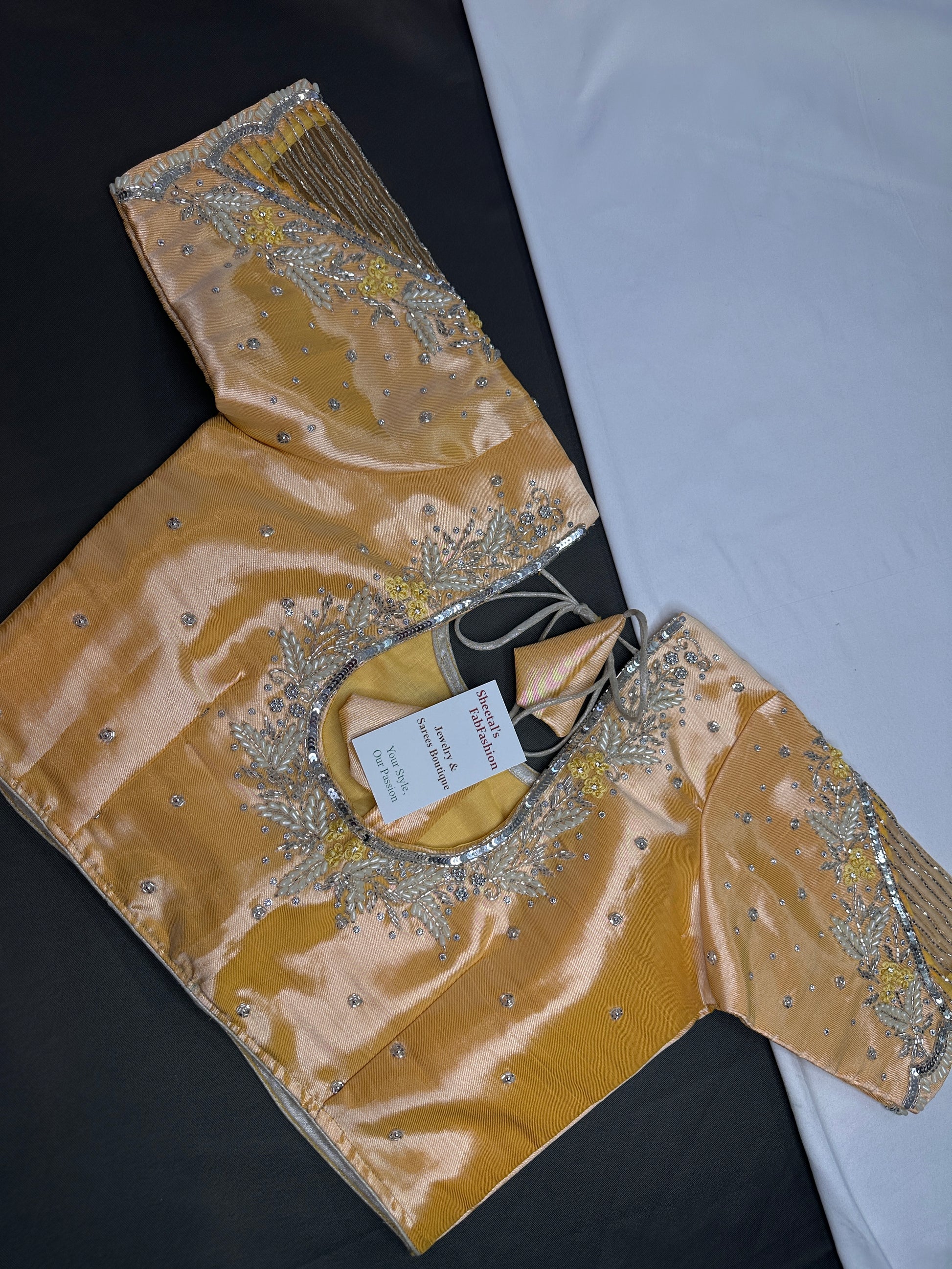 Pastel Peach Tissue Silk Maggam Aari Net Blouse - 