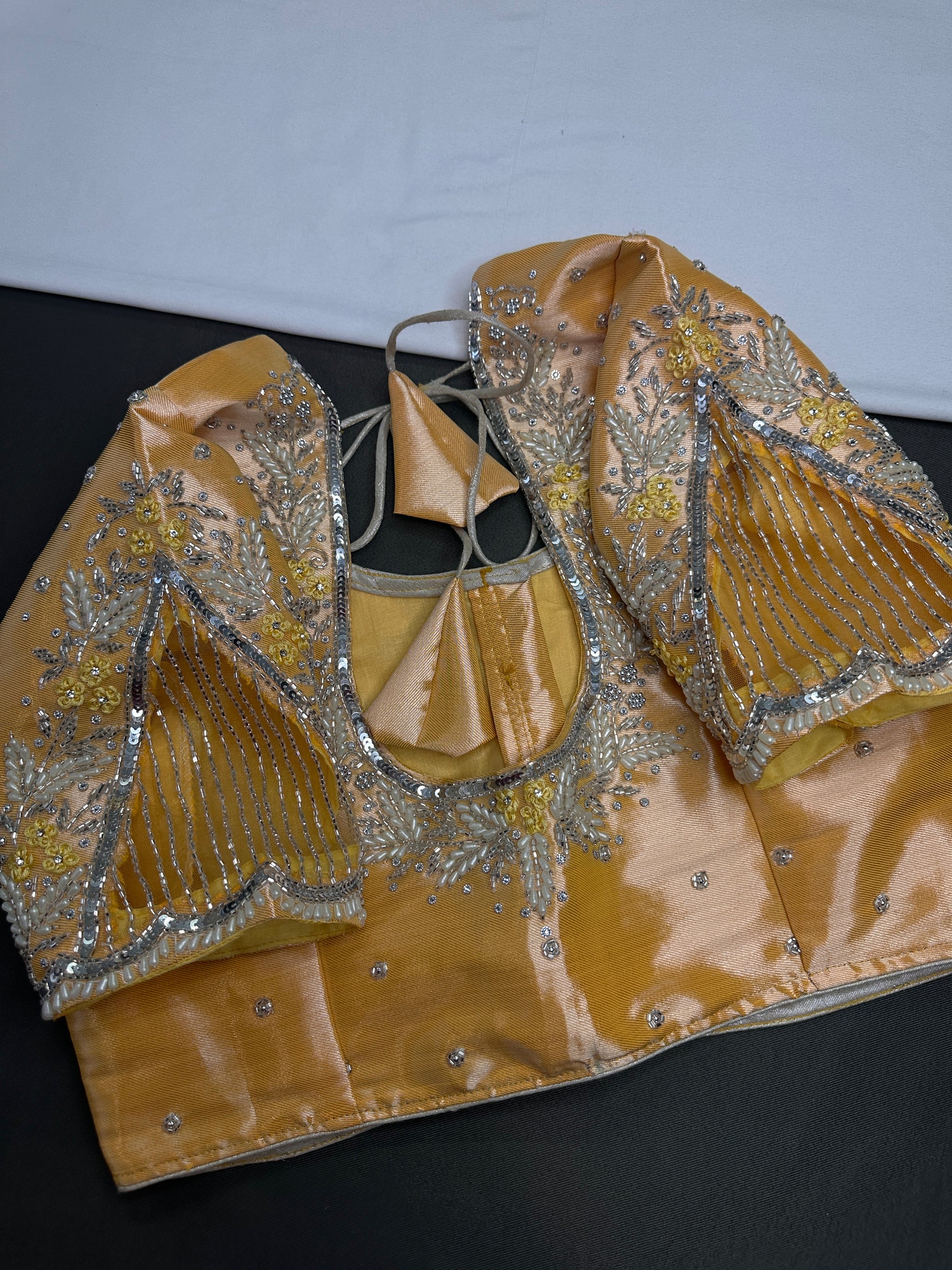 Pastel Peach Tissue Silk Maggam Aari Net Blouse - 