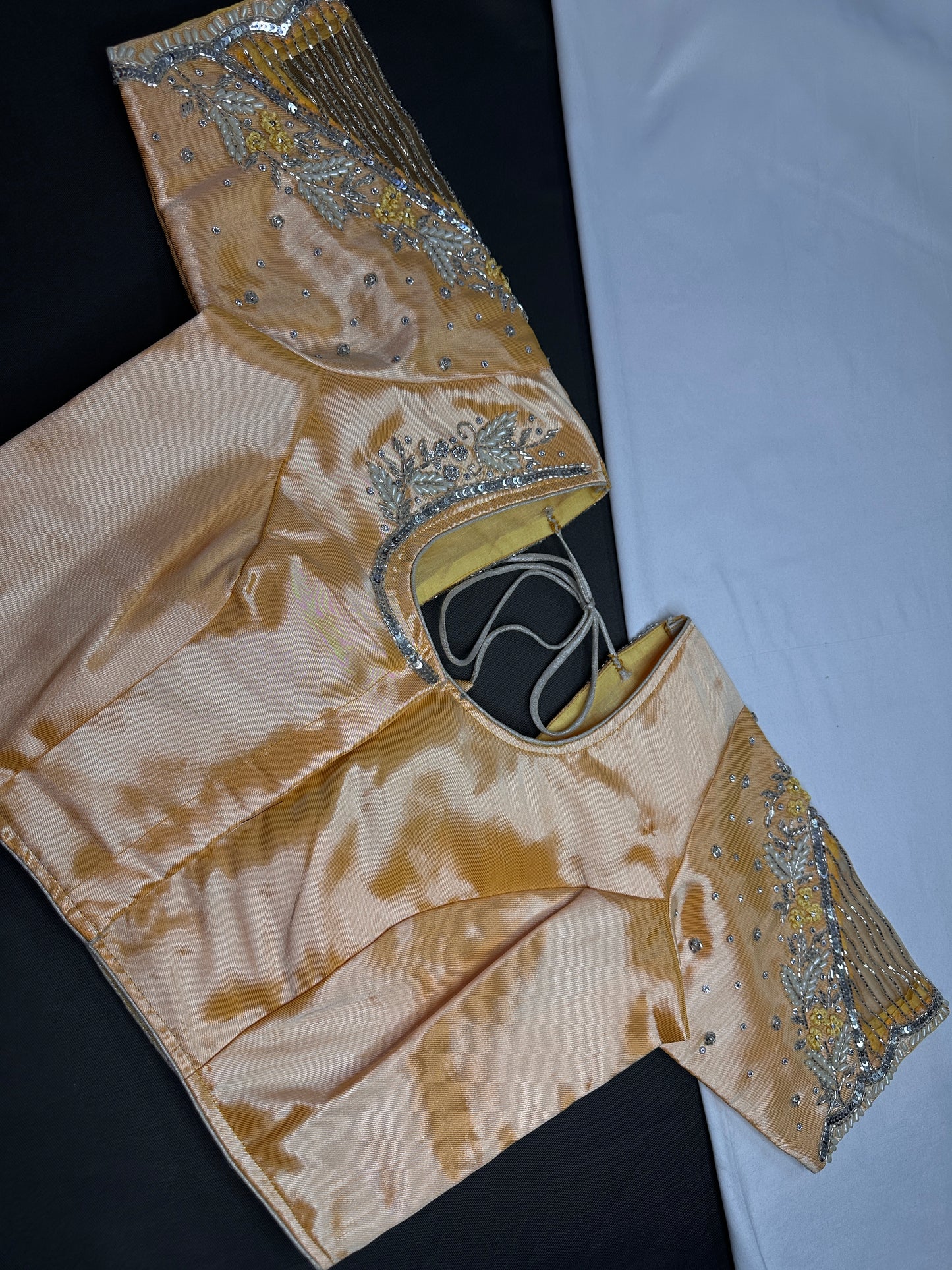 Pastel Peach Tissue Silk Maggam Aari Net Blouse - 