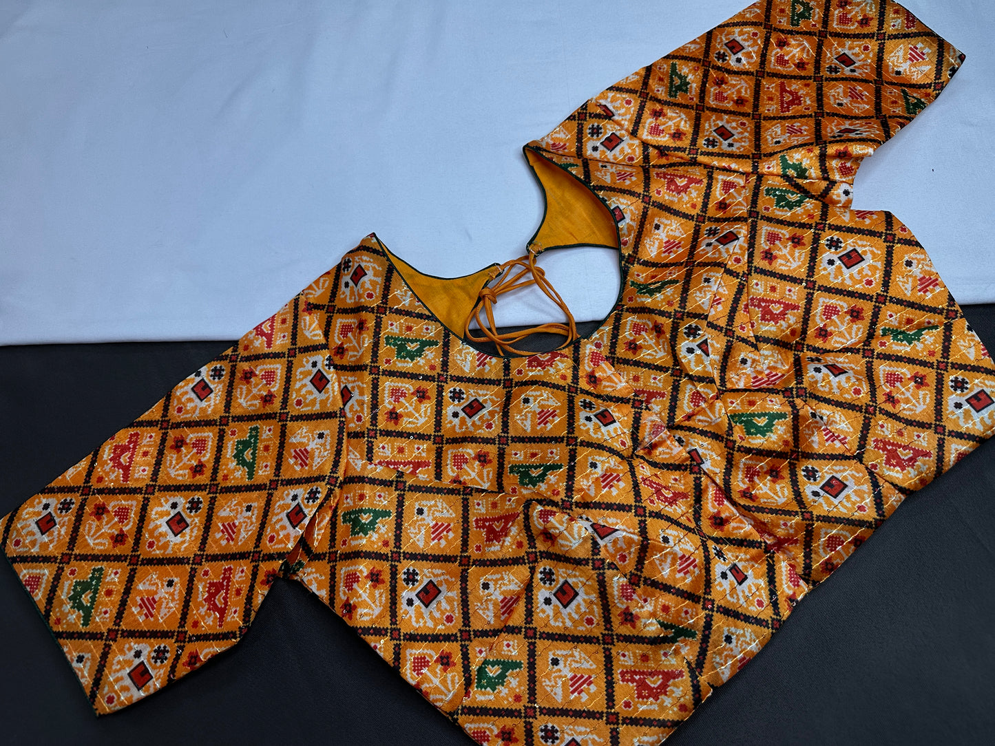 Yellow Patola Silk  Sequins Blouse - 