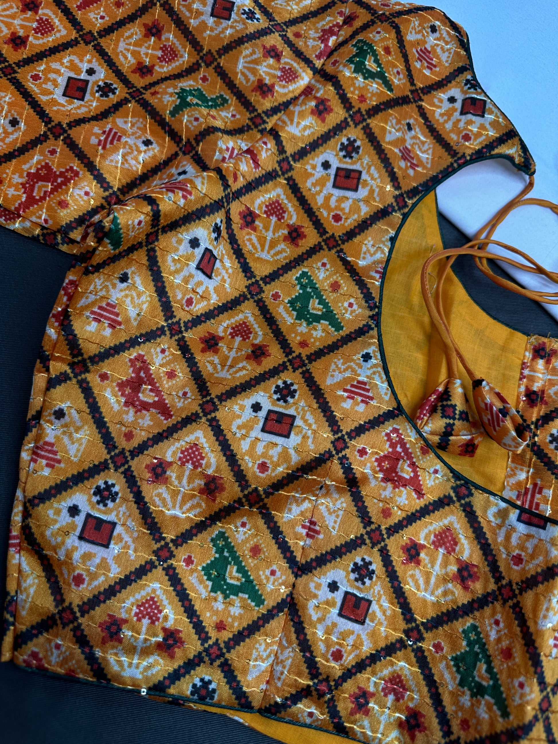 Yellow Patola Silk  Sequins Blouse - 