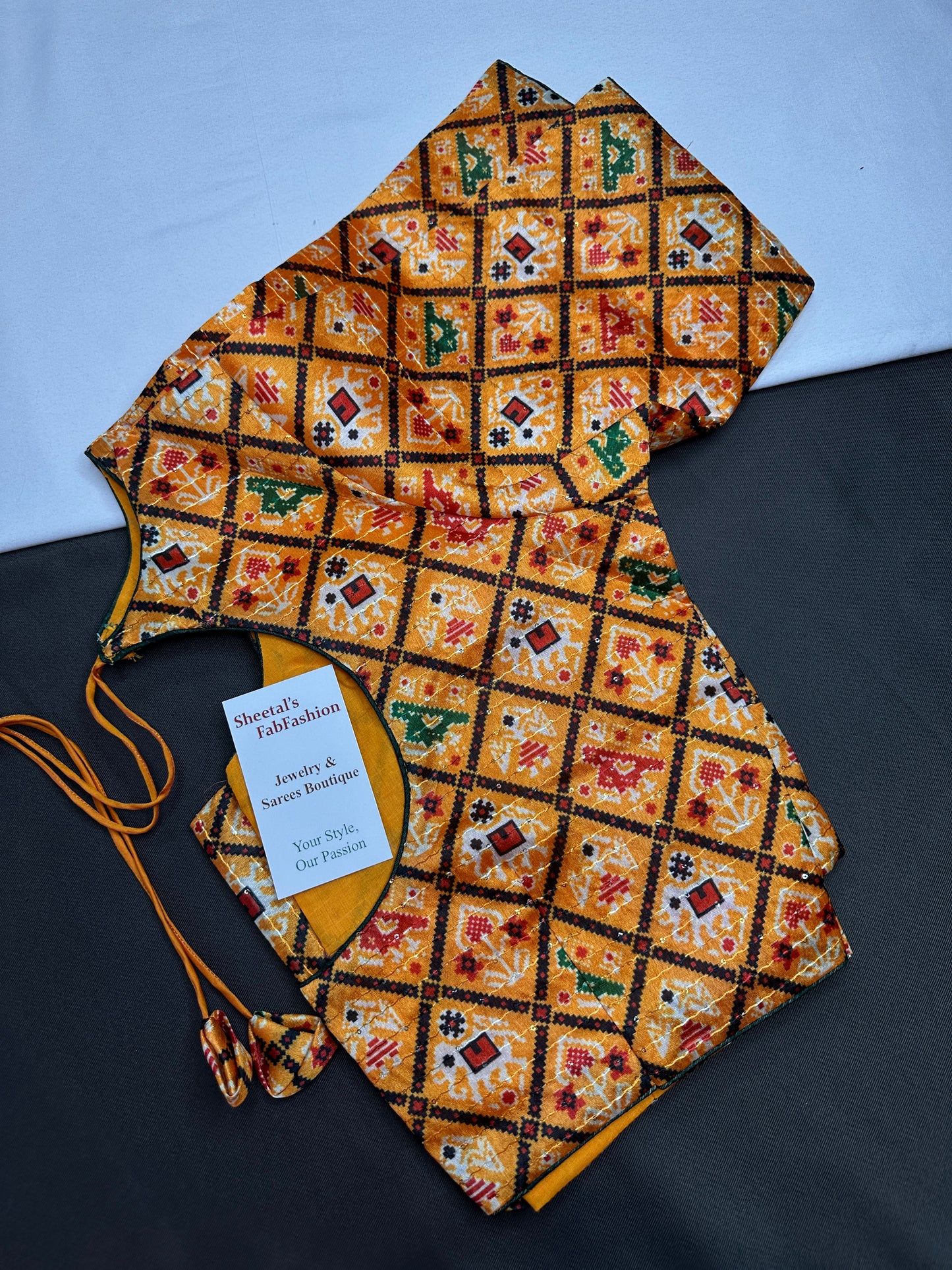 Yellow Patola Silk  Sequins Blouse - 