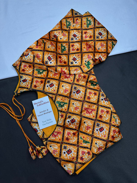 Yellow Patola Silk  Sequins Blouse - 