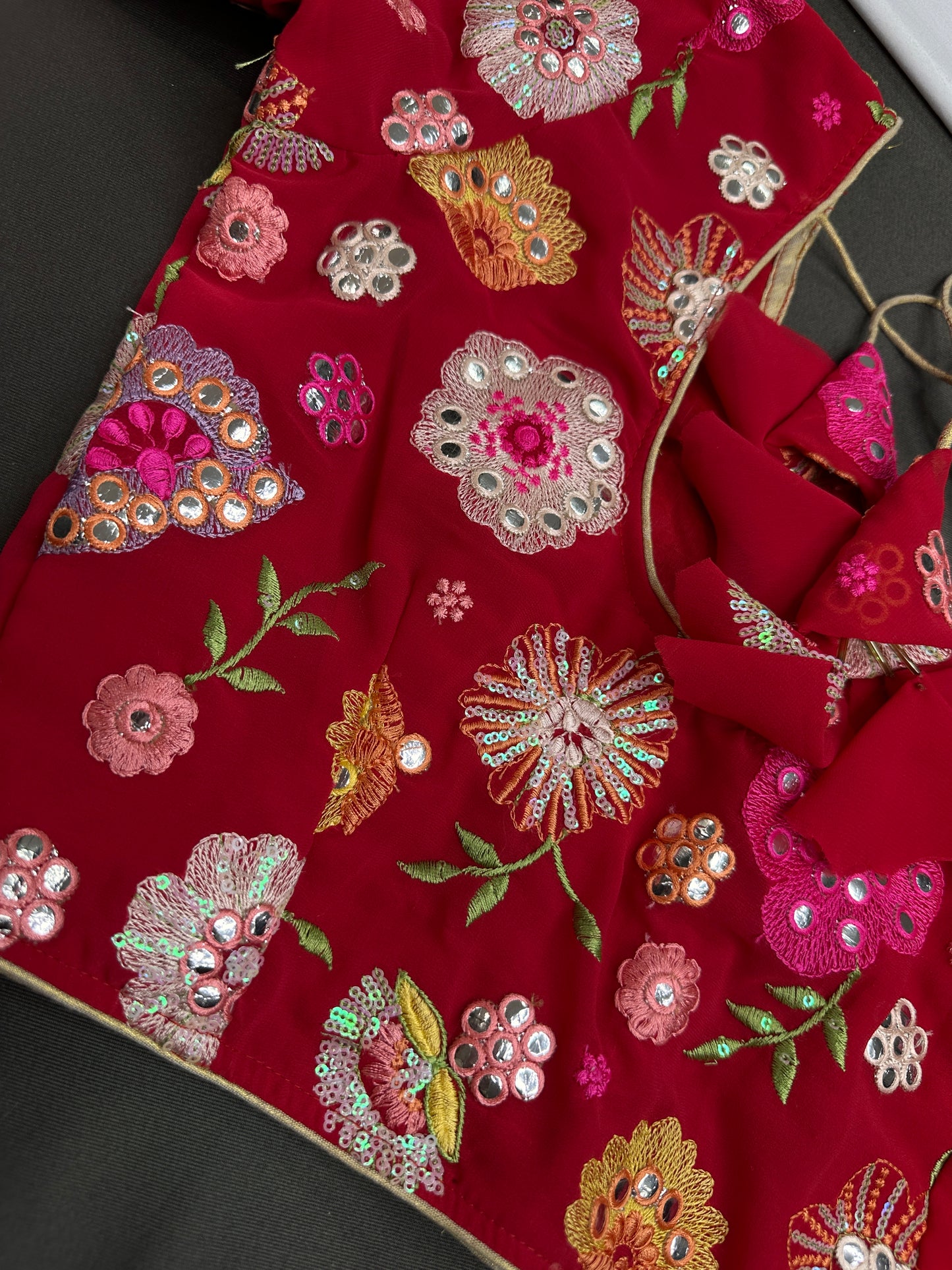 Red Georgette Multi Color Embroidery Sequins Blouse - 
