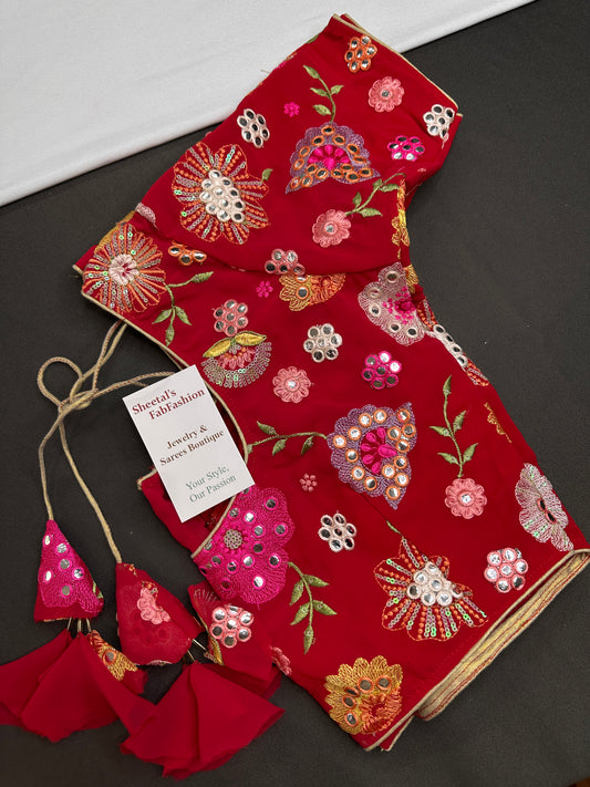 Red Georgette Multi Color Embroidery Sequins Blouse - 
